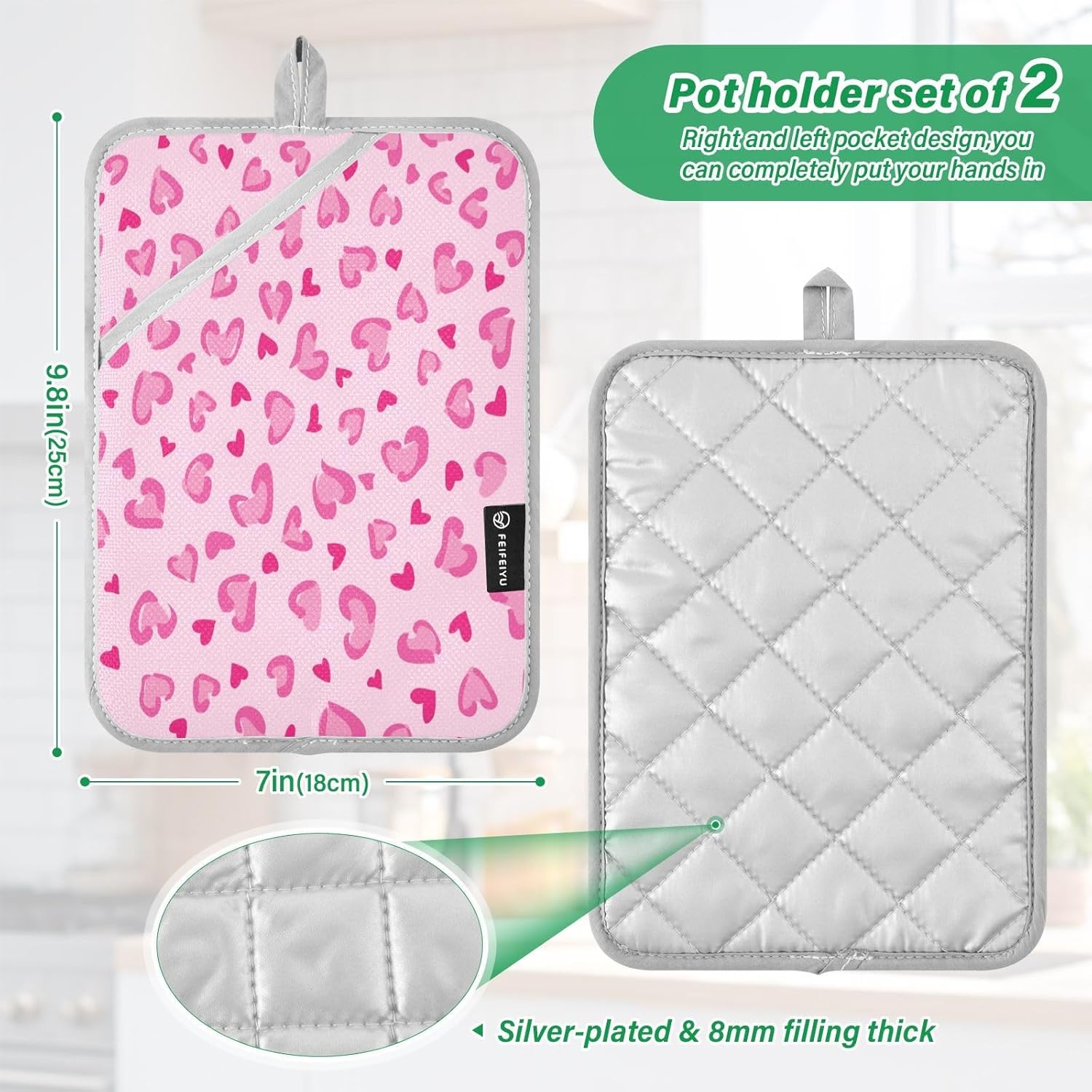 Kcldeci Heat Resistant 2-Pack Oven Mitts Potholders with leopard design