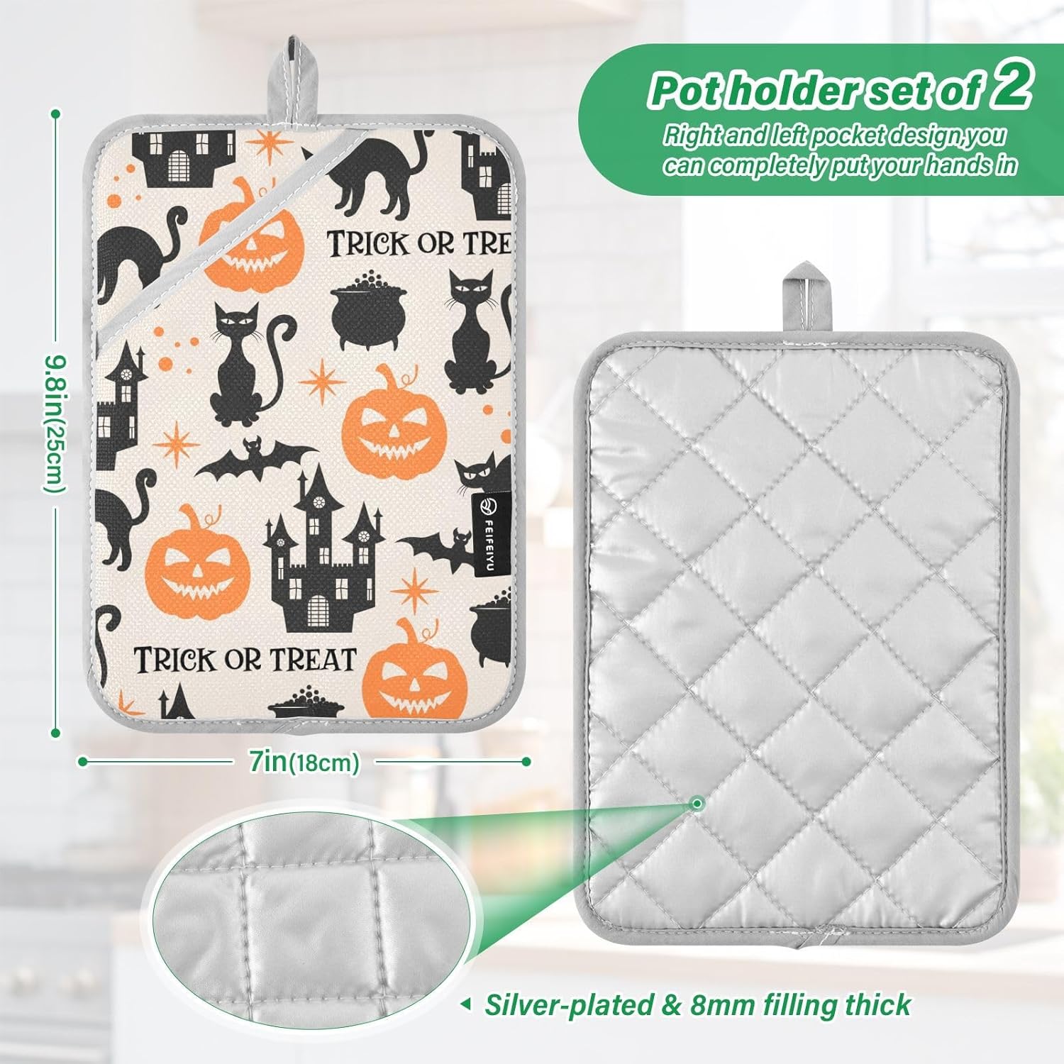 GAIGEO Halloween Black Cats Oven Hot Pads Set