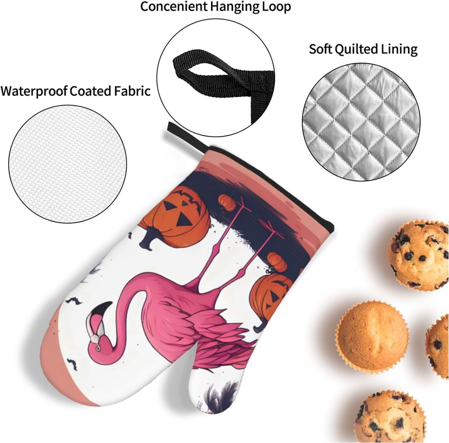 YYHHAOFA Halloween Flamingo Kitchen Baking Four-Piece Set