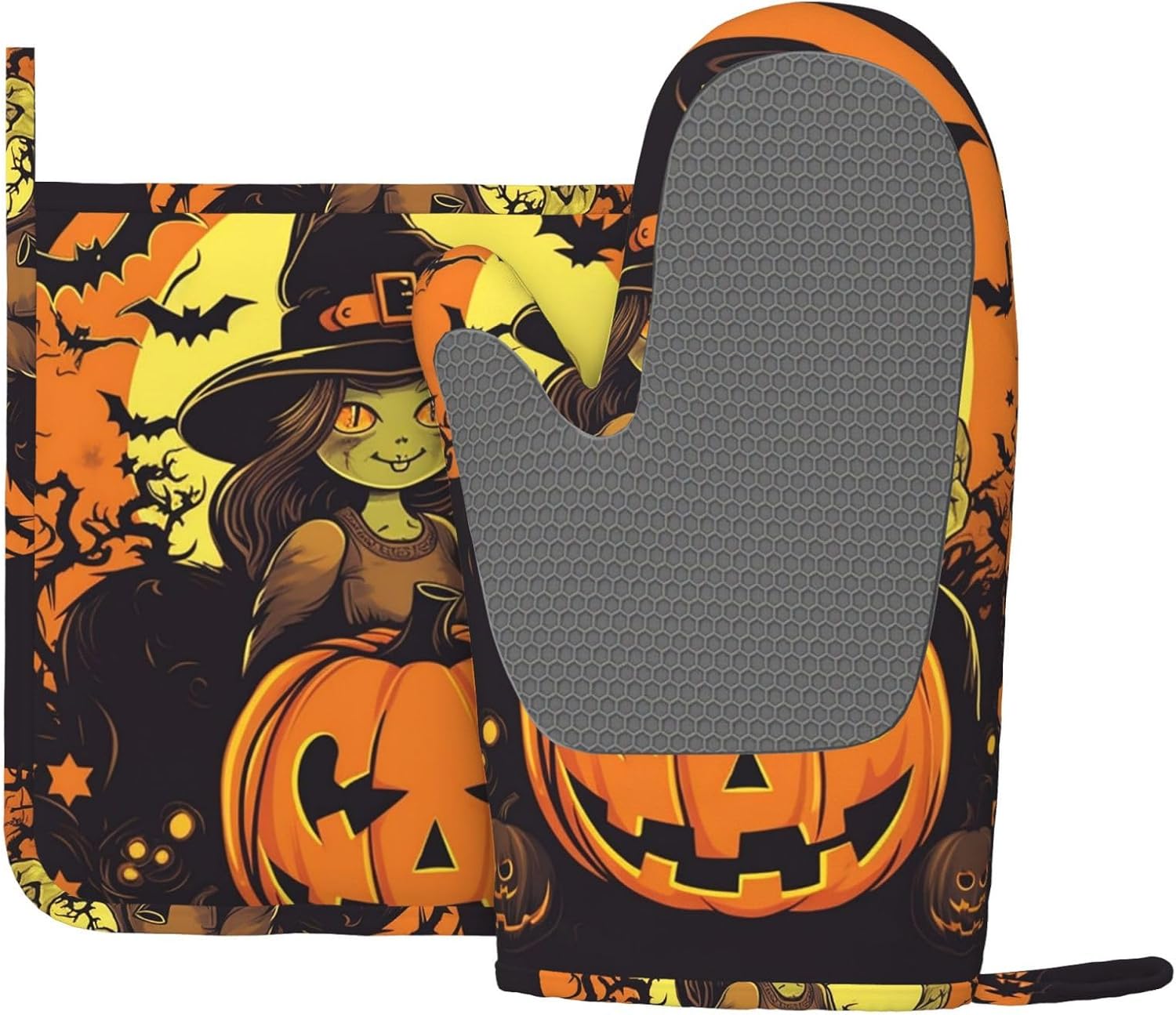 2 pcs Halloween Pumpkin Witch Oven Mitts Set