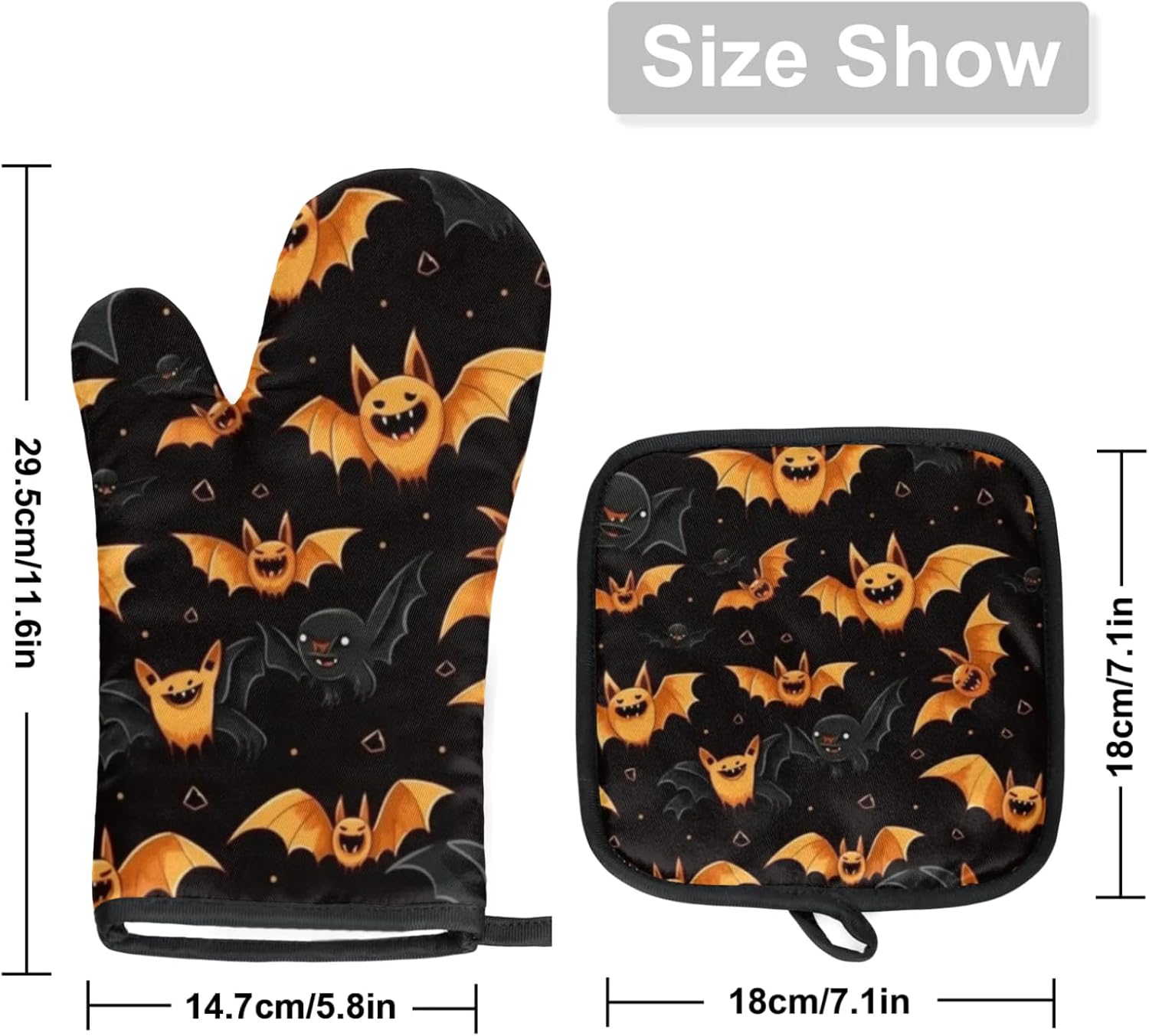 Cute Halloween Bat Oven Mitts Pot Holder Set of 2
