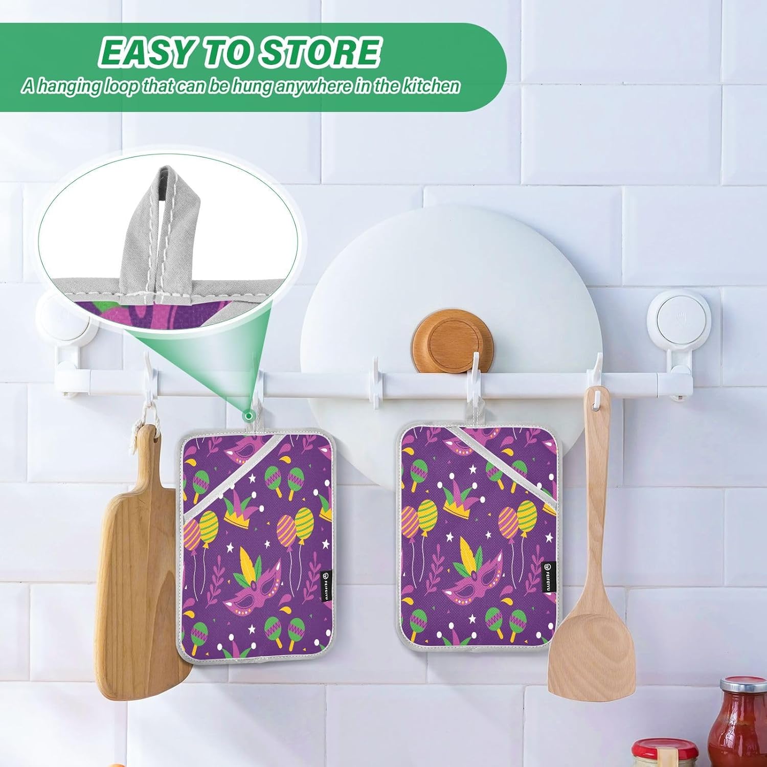 Kcldeci Mardi Gras Carnival Balloon 2Pack Pot Holder Hot Pads Heat Resistant