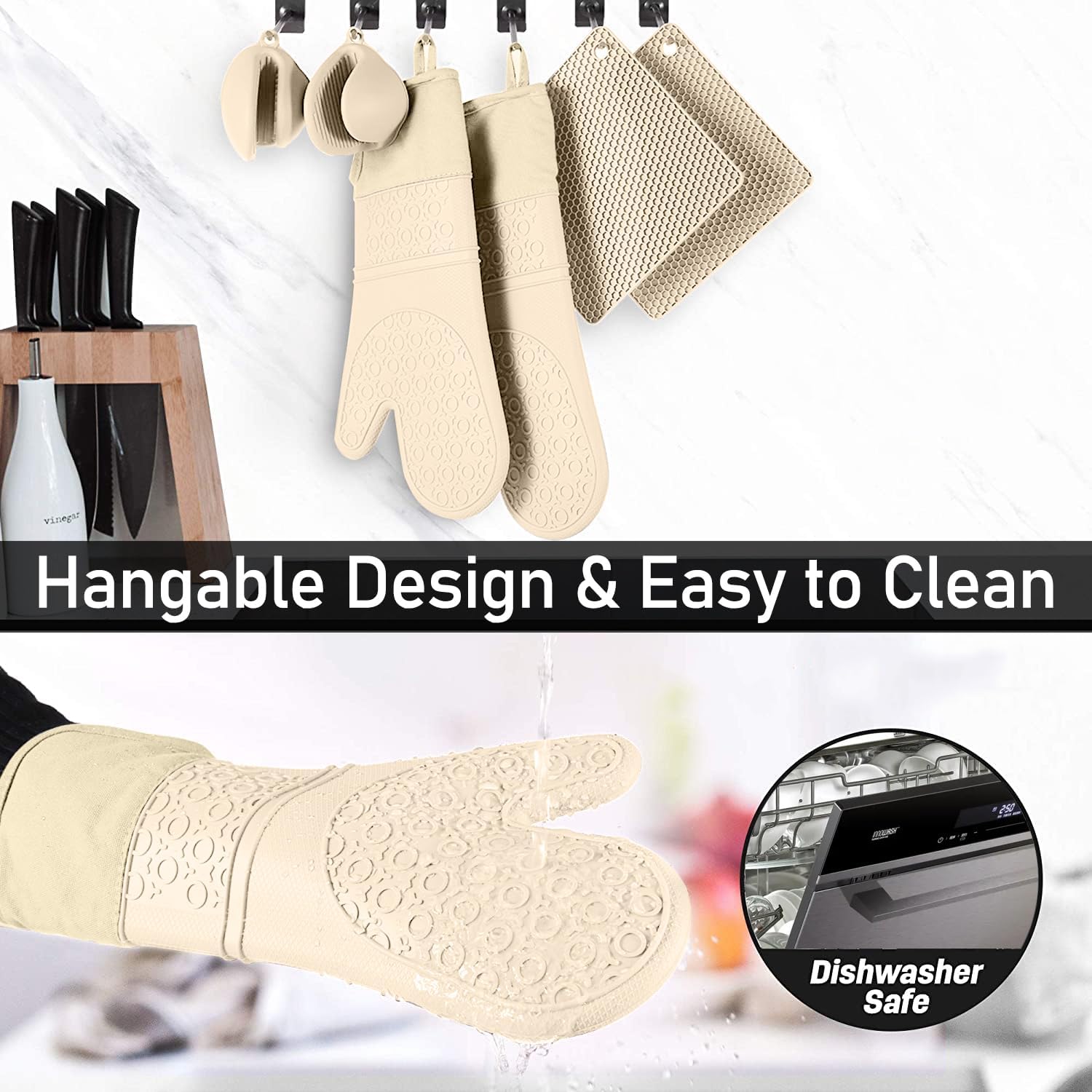 5-Piece Silicone Oven Mitt Set with Heat Resistance
