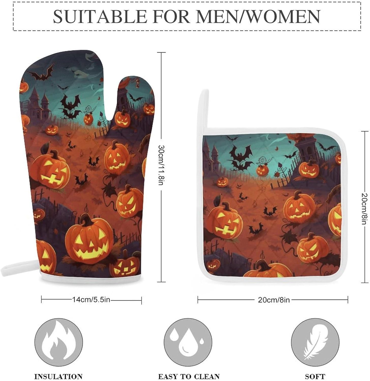 Halloween Cookware Gloves Heat-Resistant Oven Mitts Set of 3