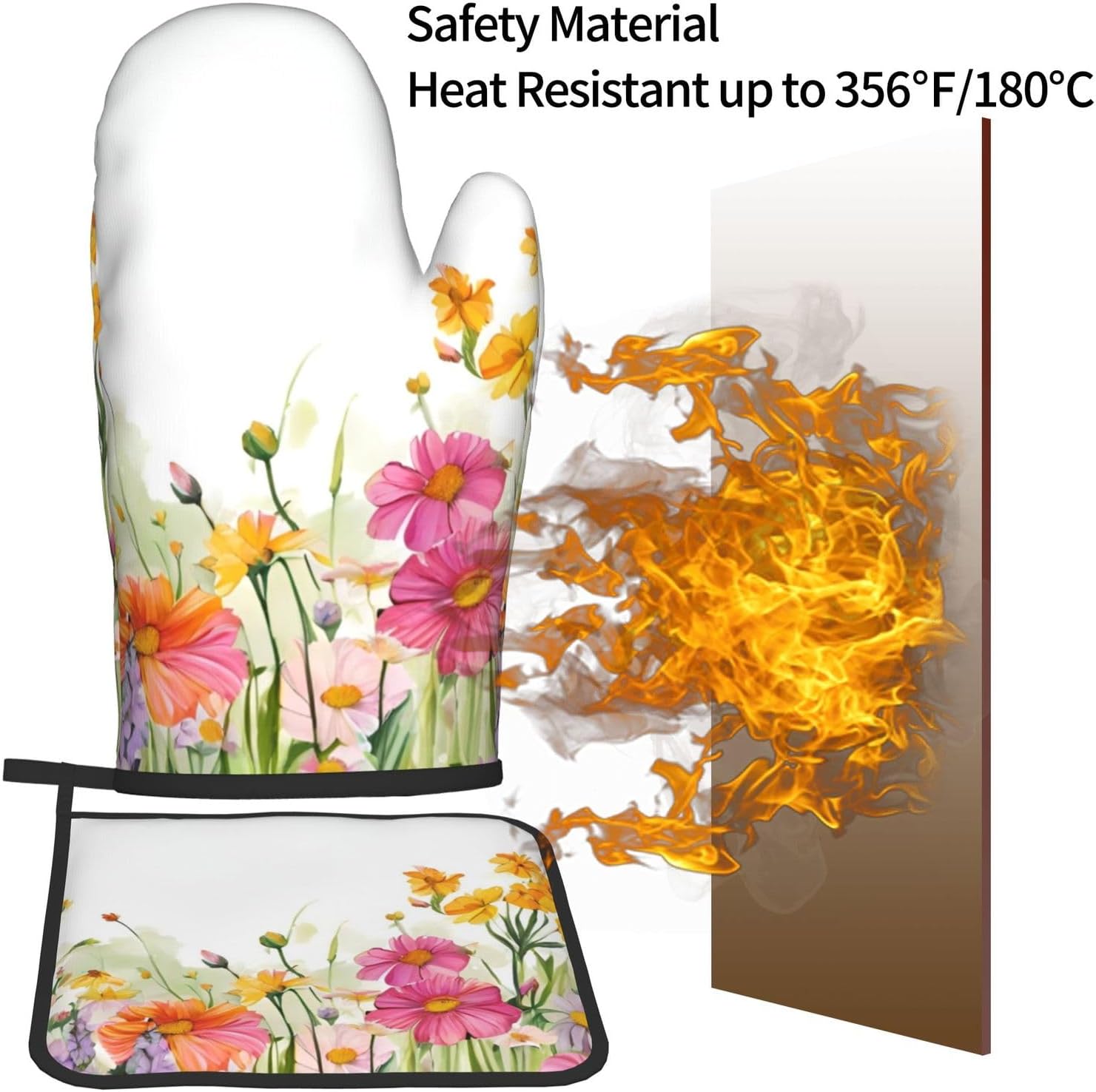 Cooking Casting Covered Quopvn Iris Flower Butterfly Printed Oven Mitt Set