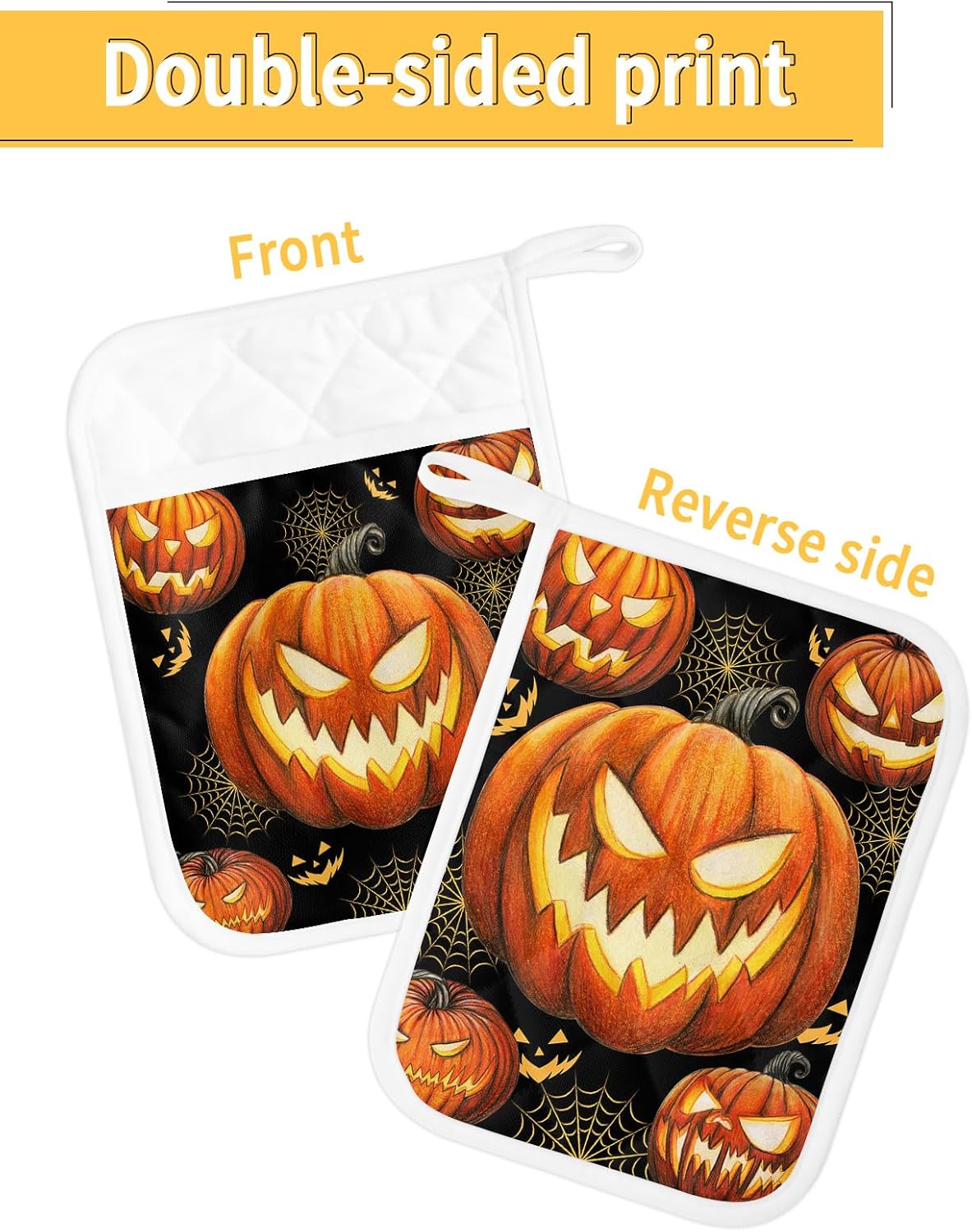Gehucokee Halloween Pot Holder with Pocket Set - Blackand