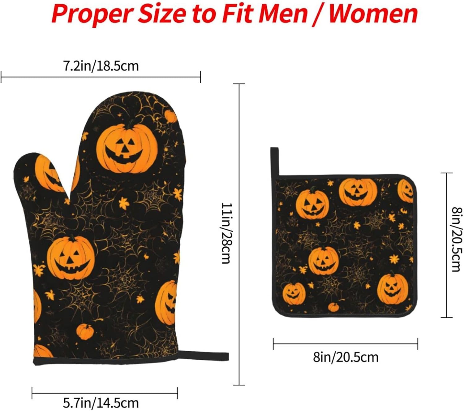 Halloween Pumpkin Print Oven Mitts Set of 3 Black