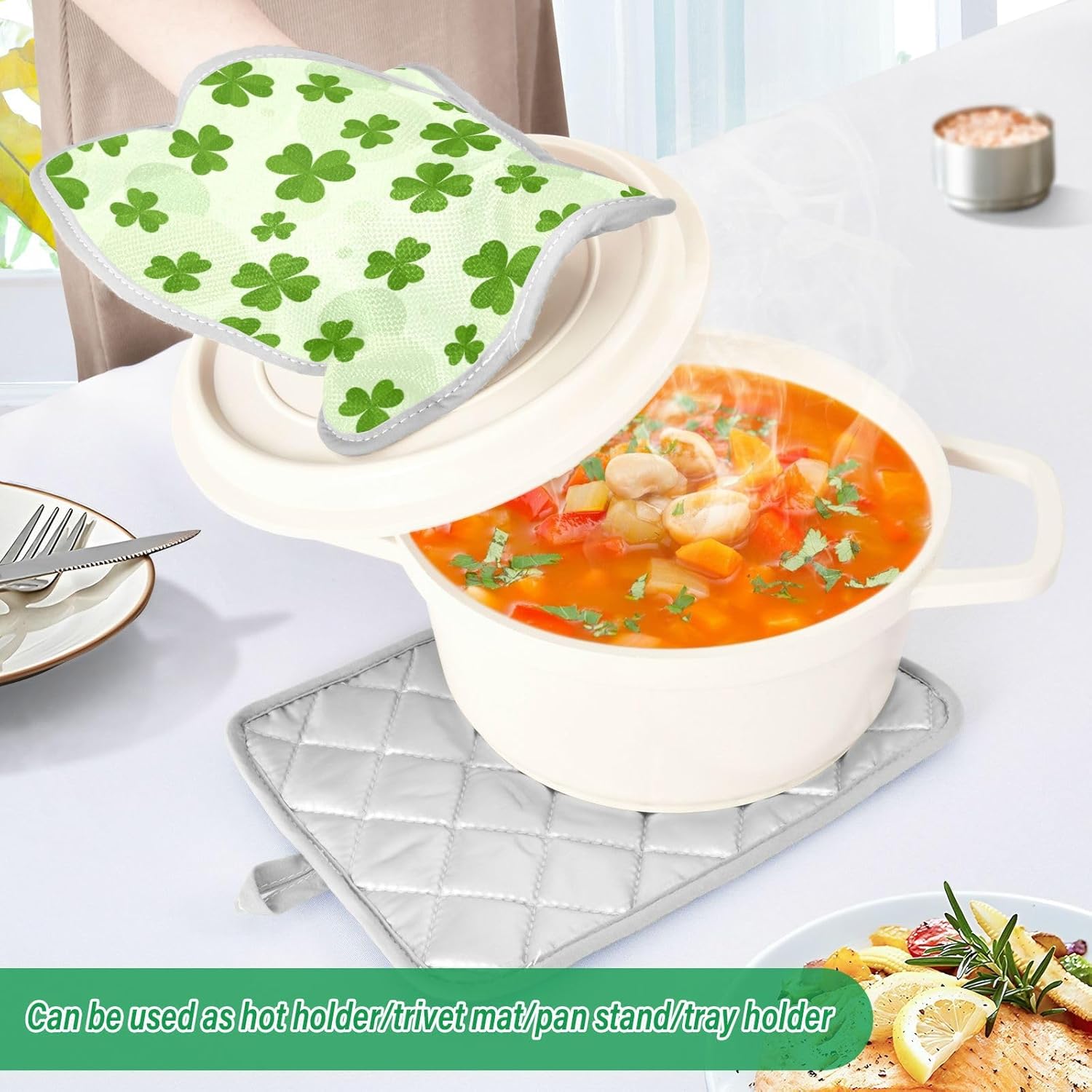 Kcldeci Green Tri Leaf 2-Pack POTHOLDER SET