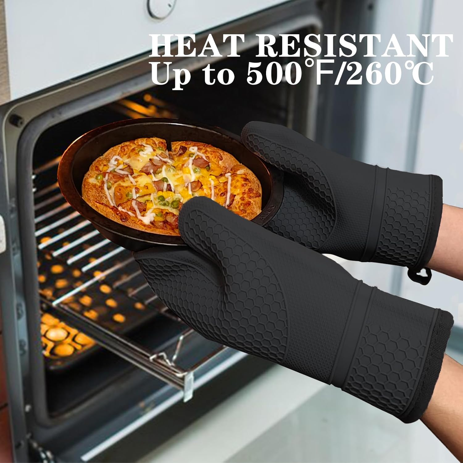 Monbalcon Oven Mitts Silicone Kitchen Gloves Heat Resistant Pair waterproof