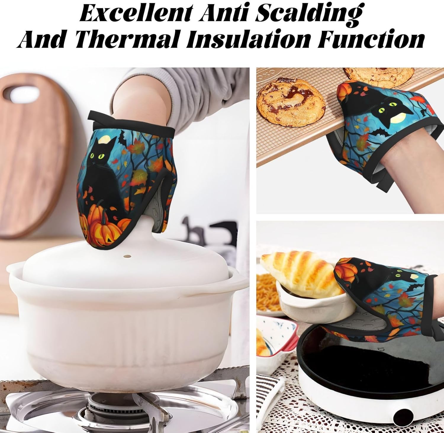 High-Quality Halloween Black Cat Mini Oven Mitts