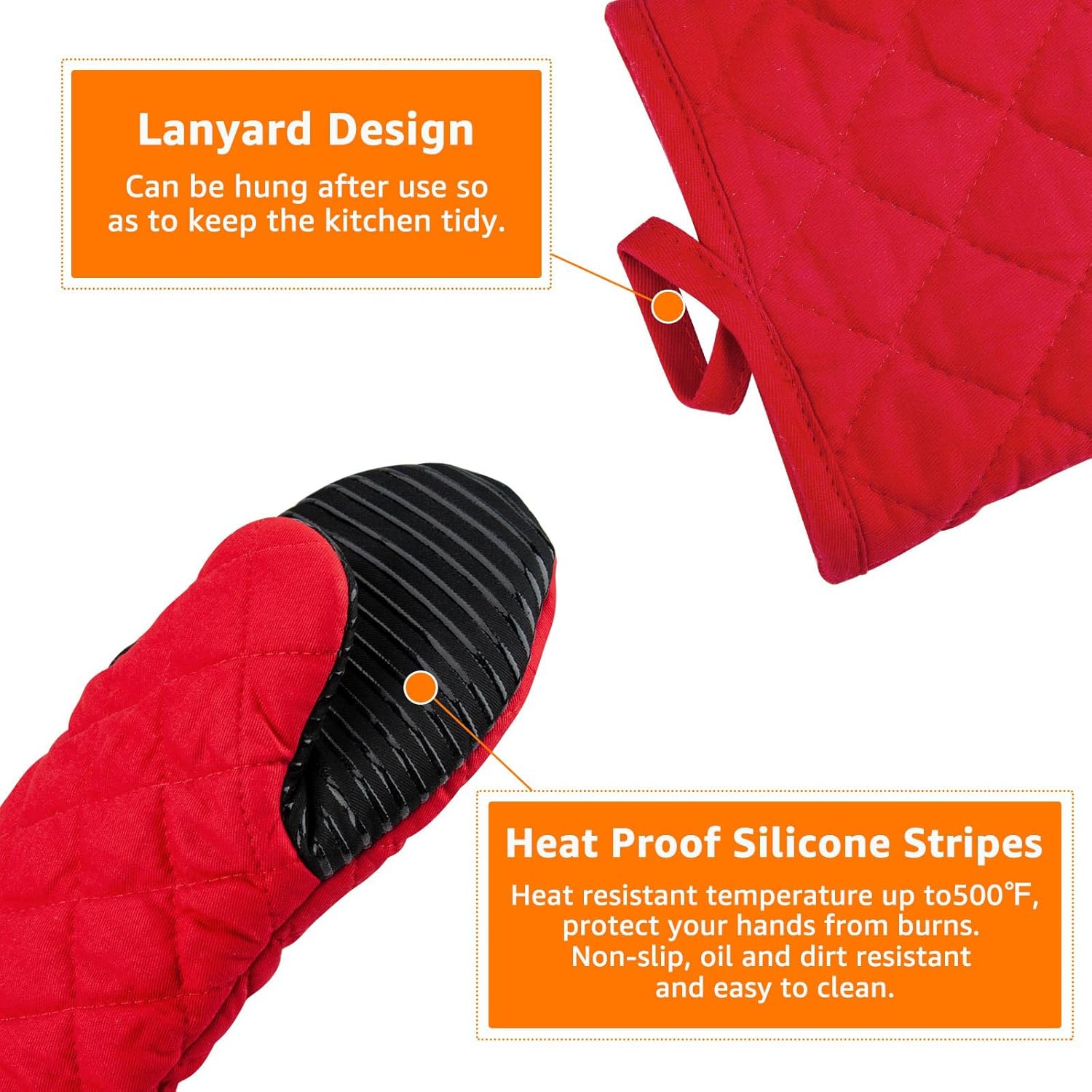 Versatile Heat-Resistant Red Silicone Oven Mitts for Baking Cooking