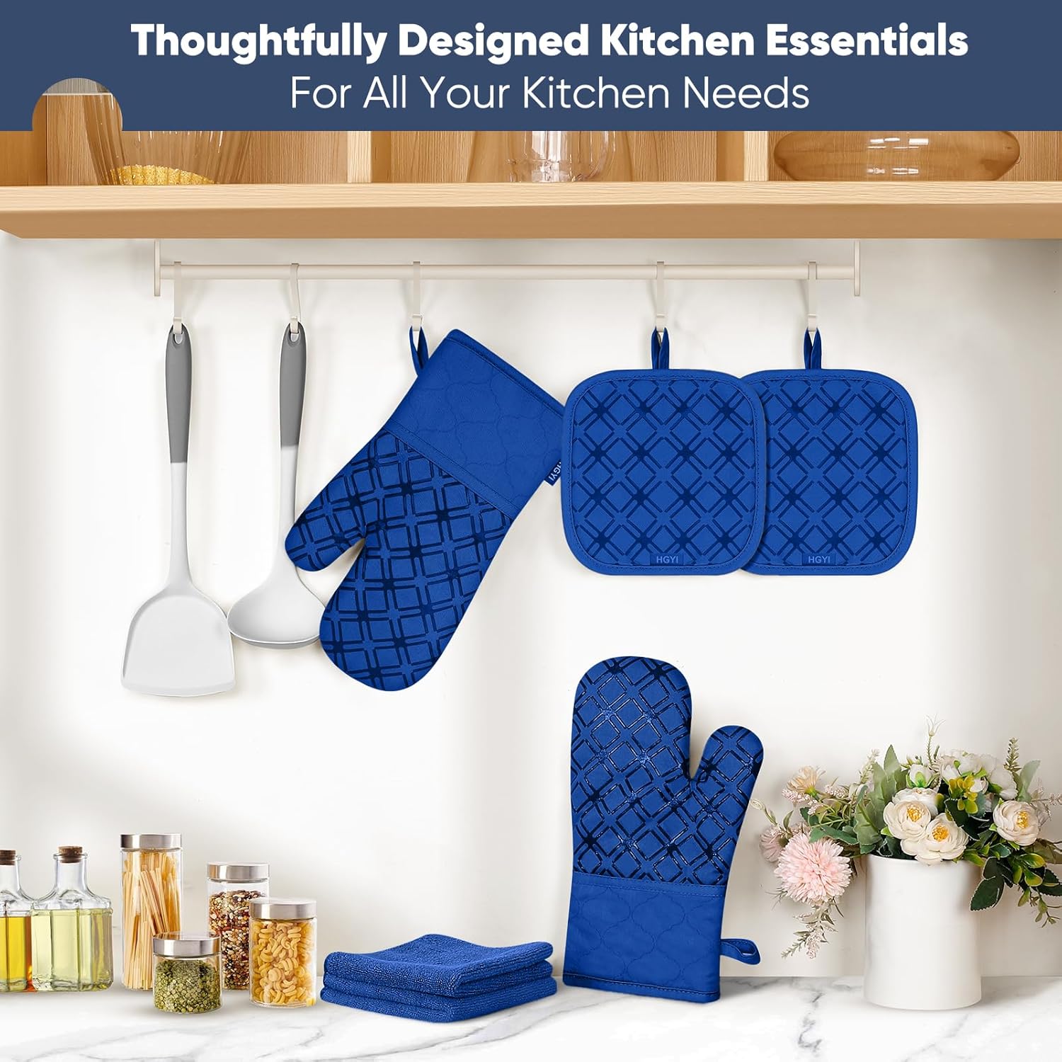 Oven Mitts and Pot Holders Set with 500 Heat Resistance Royal Blue