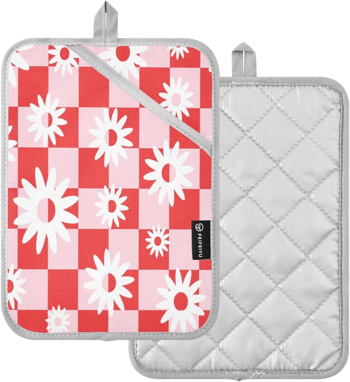 Durable Red and Pink Checked Heat Resistant Potholders