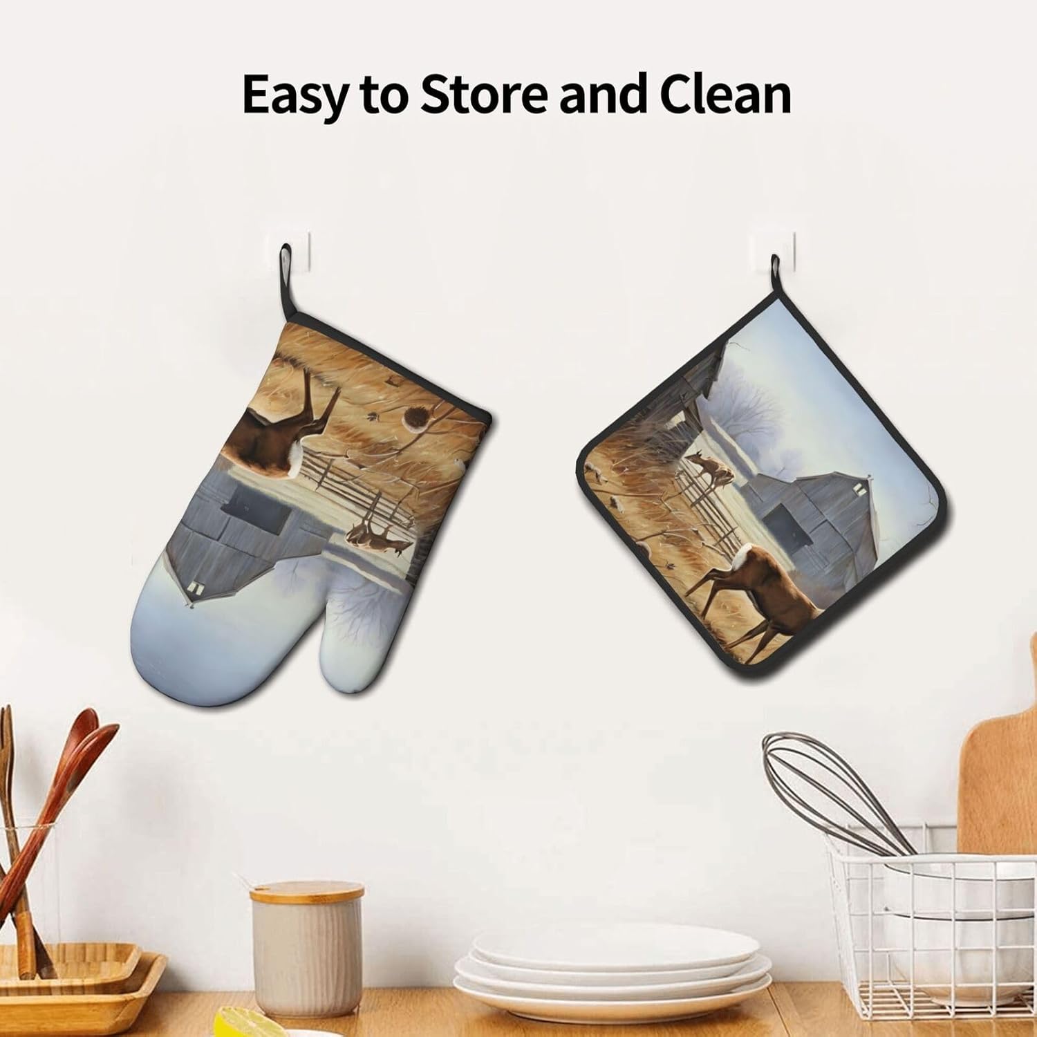 Quopvn Deer Hunting Oven Mitts Pot Holders 2pcs Set