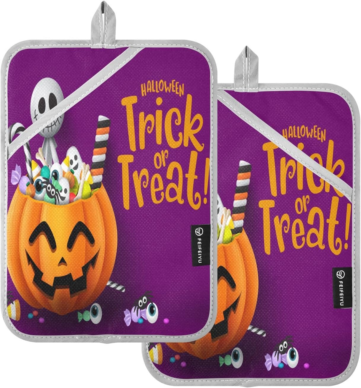 Halloween Trick-or-Treat frightening Ghost and Pumpkin Pot Holder Set