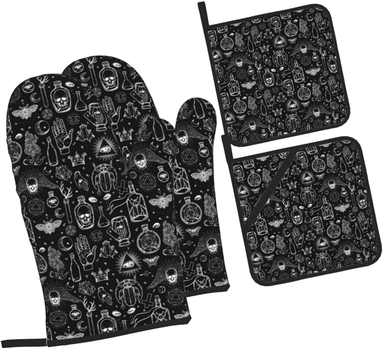 Gothic Skull Halloween Oven Mitts Set of 4