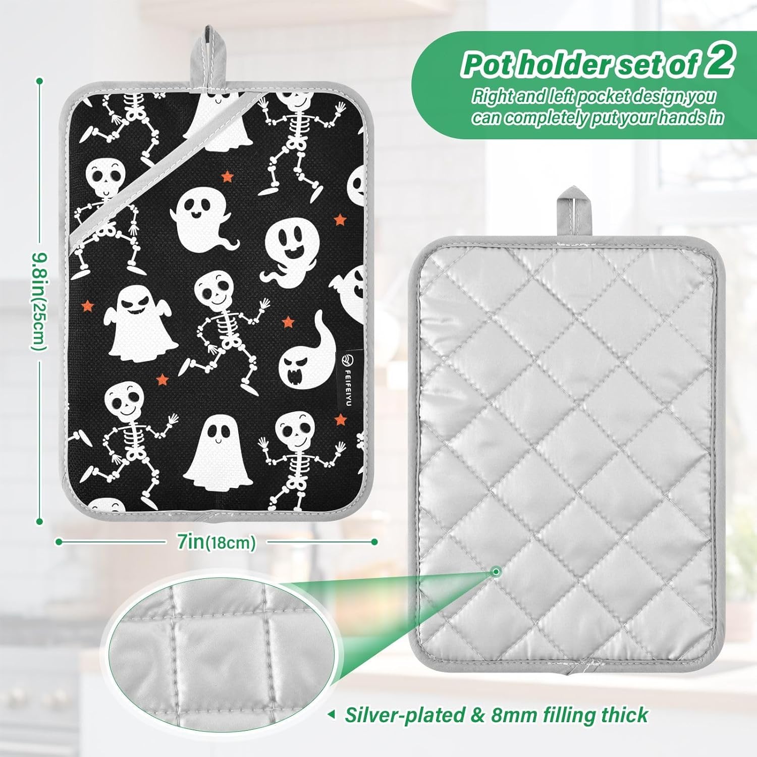 2-Piece Halloween Skeleton Potholders