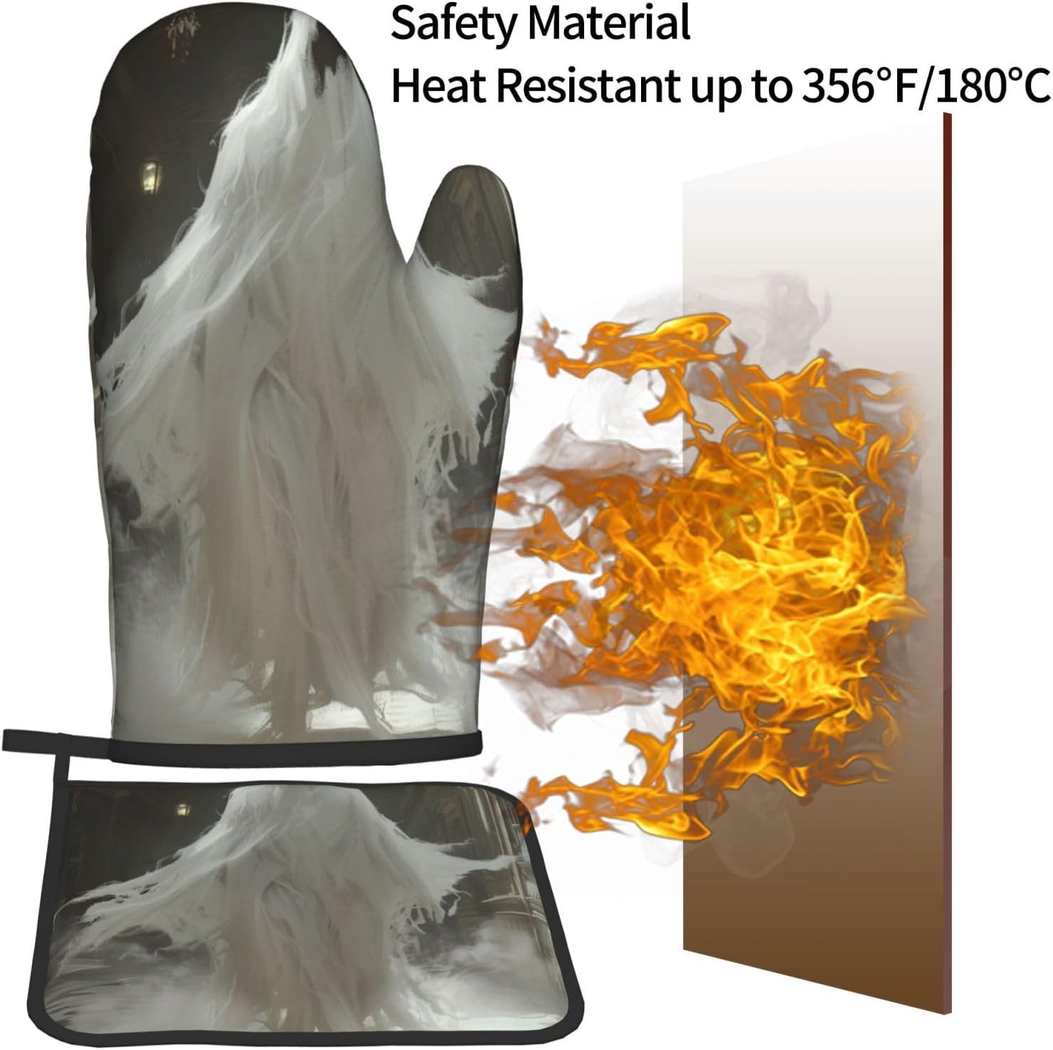 Oven Mitts Set Ghostly Heat Resistant Halloween Decor