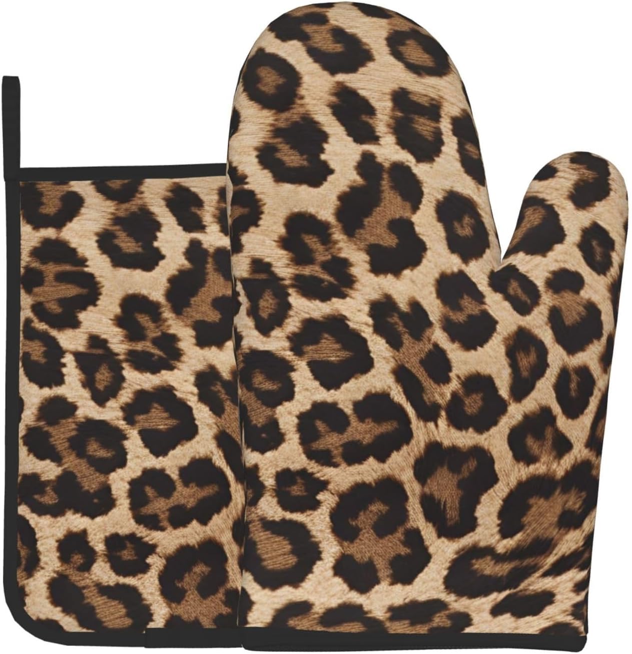 Leopard Pattern Oven Mitts Pot Holders Heat-Resistant Durable