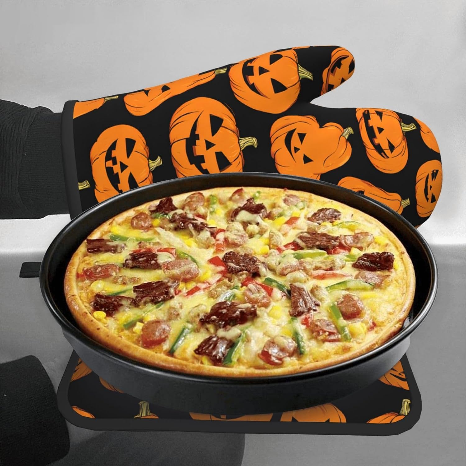 Pumpkin-Themed Oven Mitts Pot Holders Set