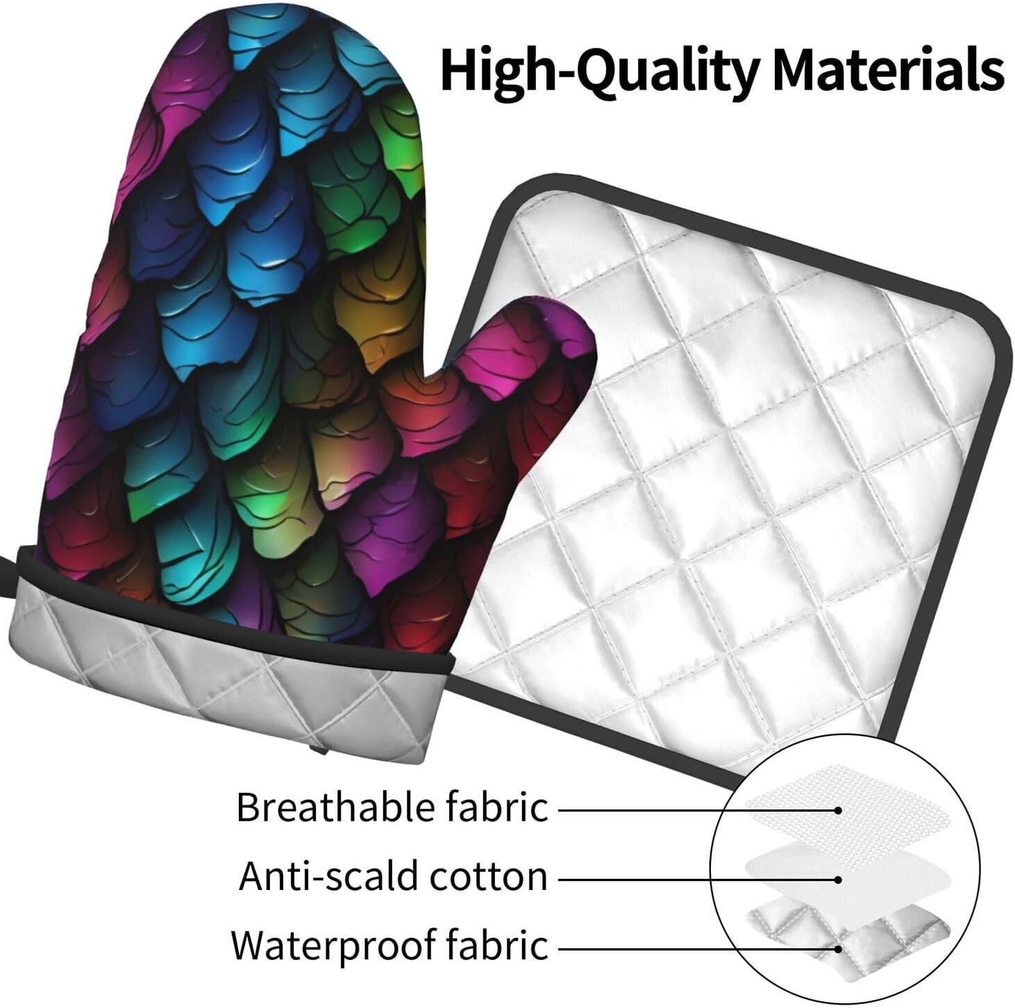 Quopvn Dragon Scale Printed Oven Mitts Pot Holders 2PCS Set