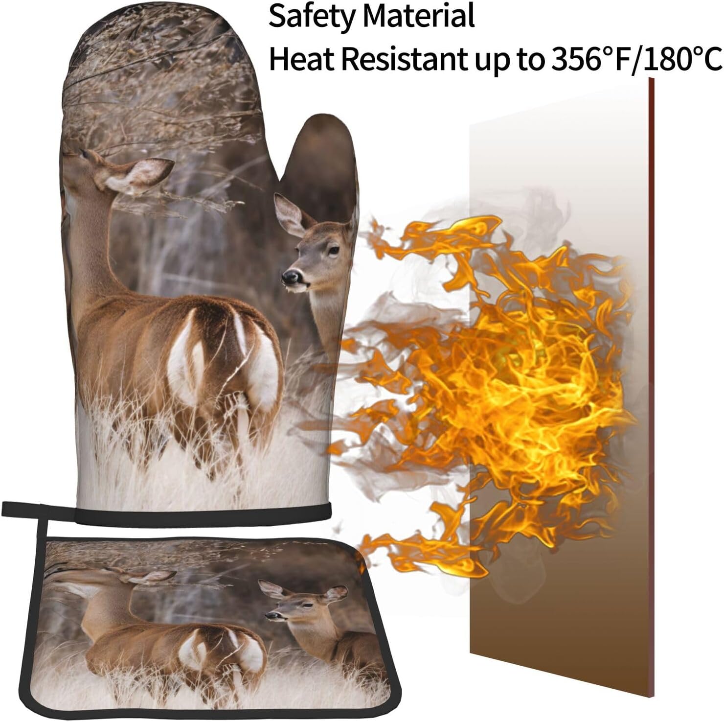 Free Whitetail Deer Printed Oven Mitts Pot Holders Set - Heat-Resistant Kitchen Potholders