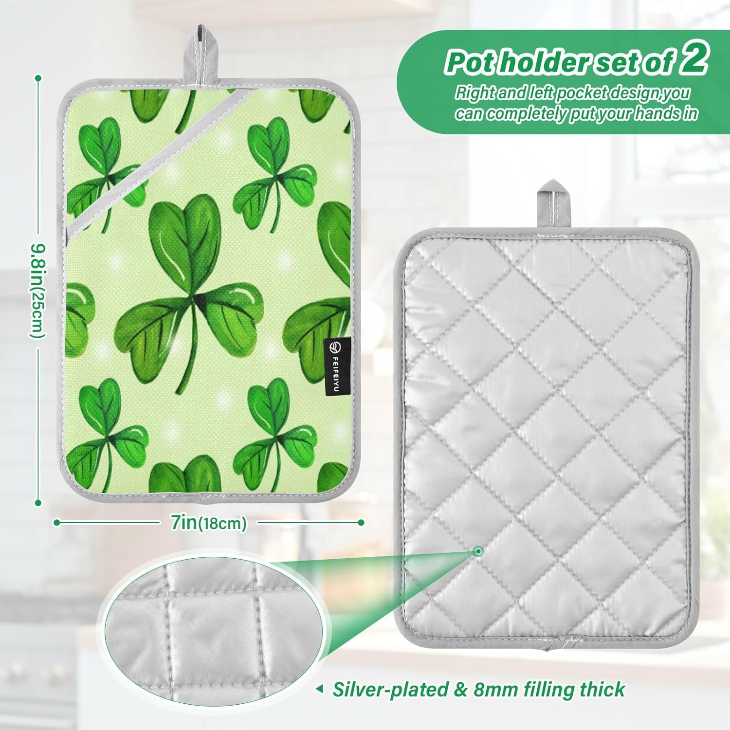Kcldeci Watercolour Shamrock Pattern Pot Holders