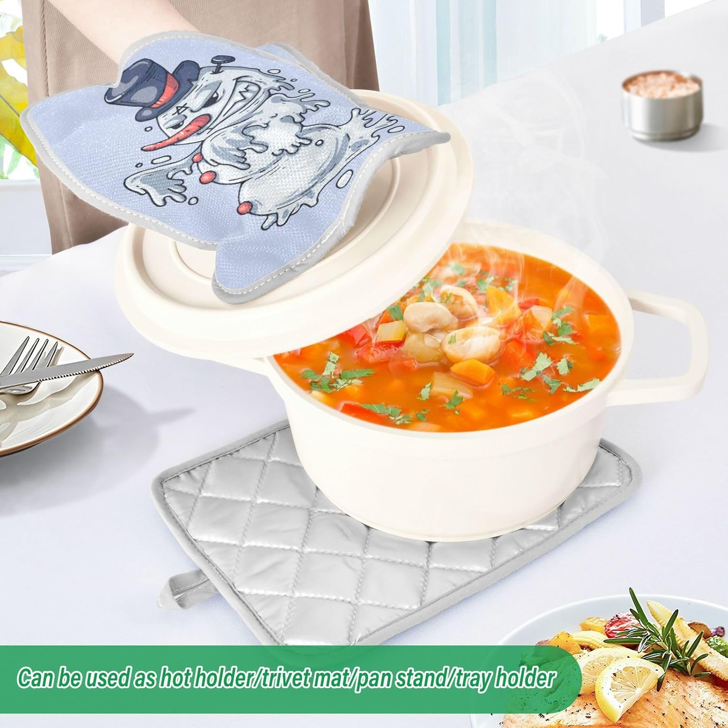 OURVII 2Pcs Halloween Spooky Snowman Pot Holders Set