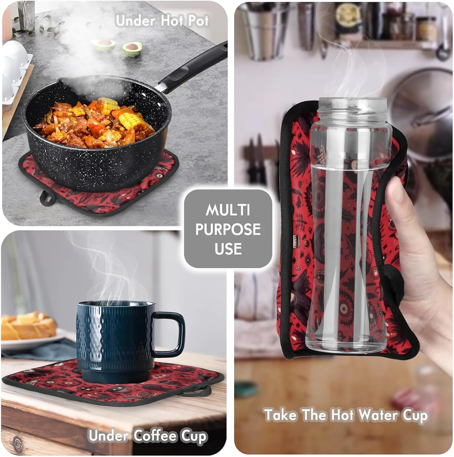 Halloween Skull Ghost Bat Oven Mitts Set of 2 for Chef