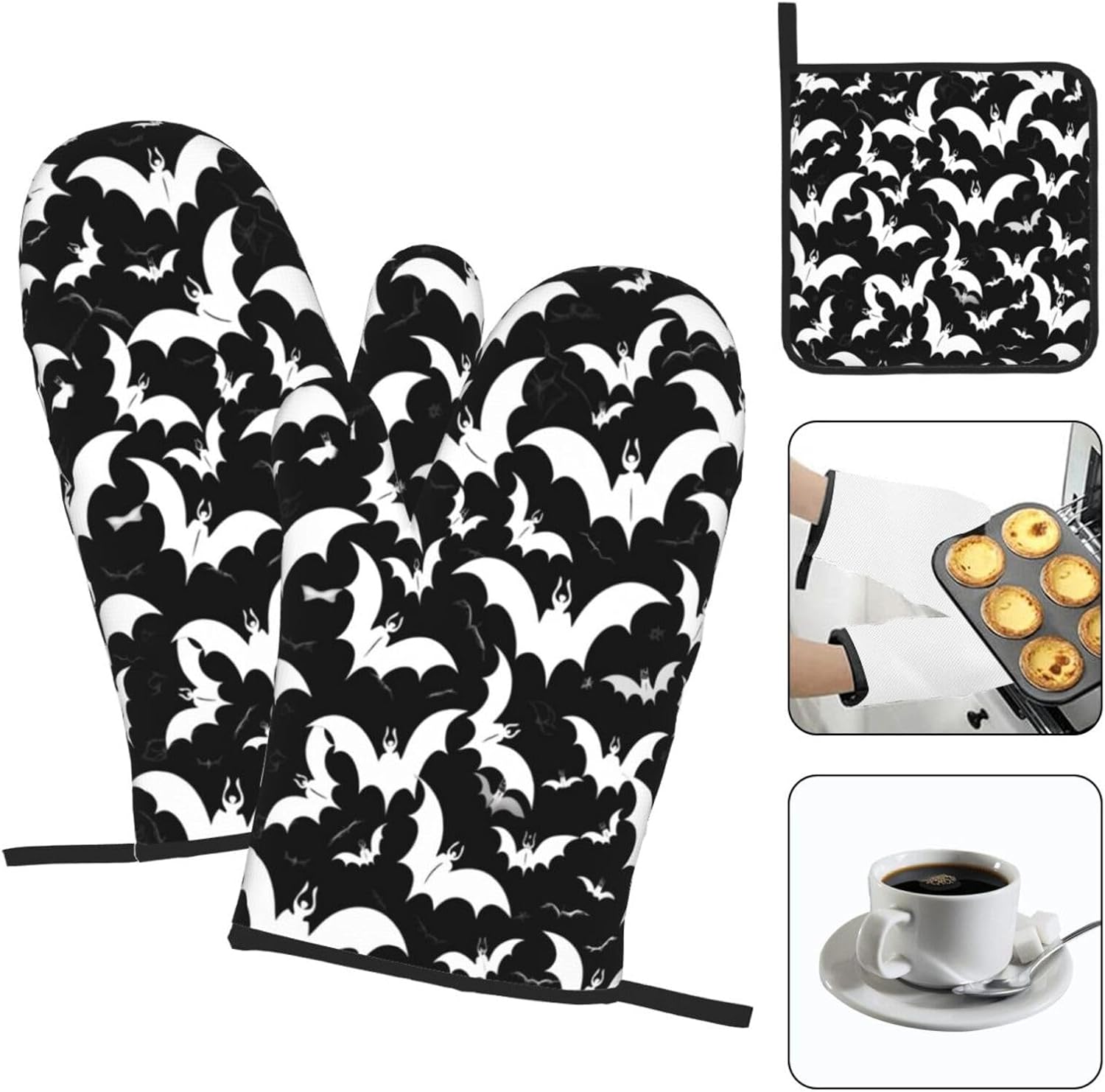 Halloween Scary Bats Oven Mitts and Pot Holders Sets for Discussions