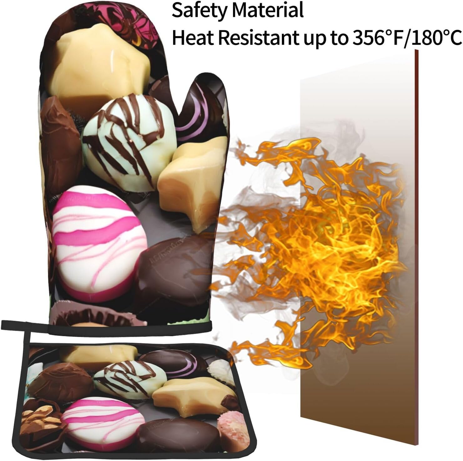 Quopvn Chocolate Printed Oven Mitts and Pot Holders Set