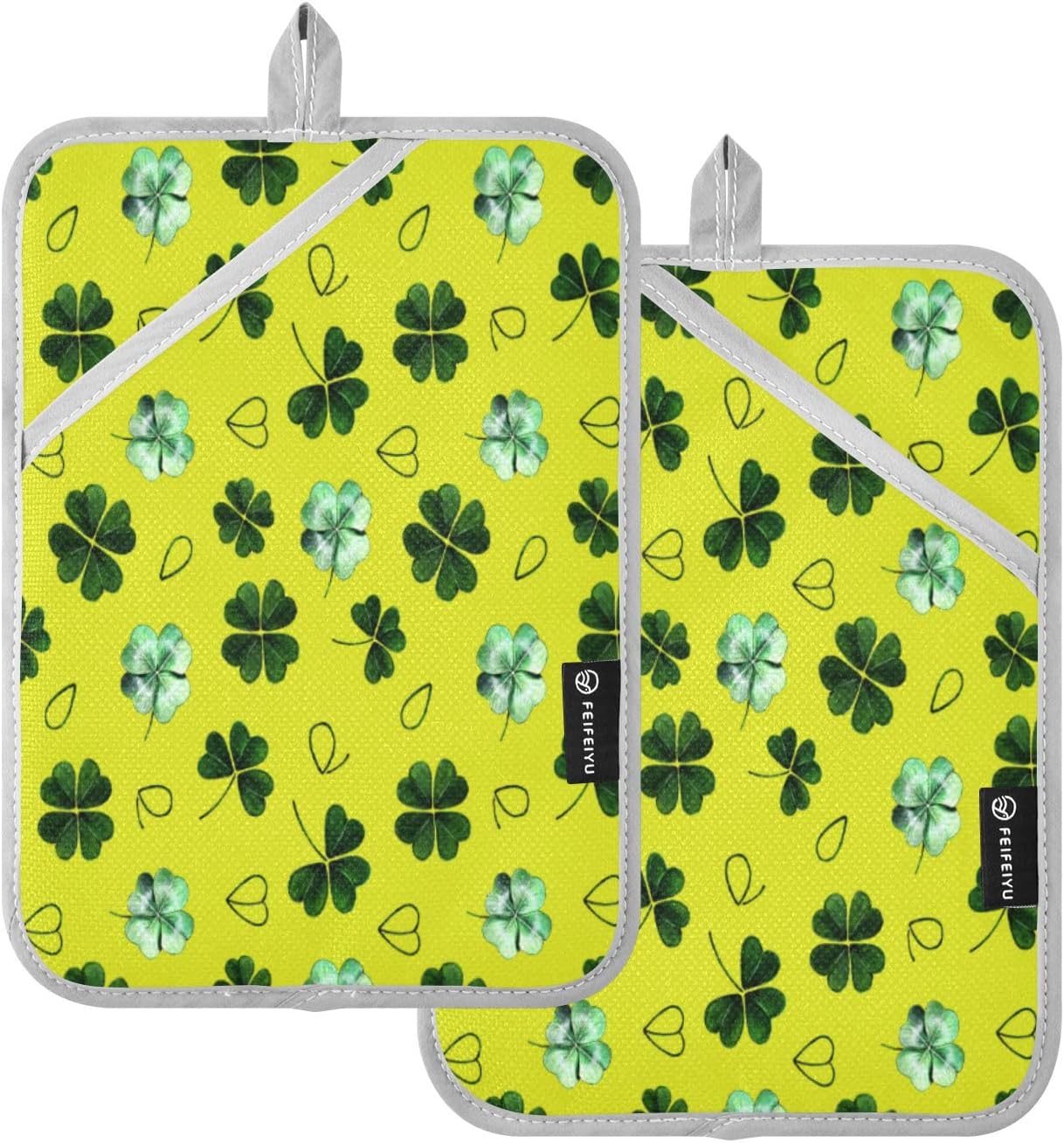 Kcldeci Green Clover Leaves 2Pack Heat Resistant Oven Mitts Potholders