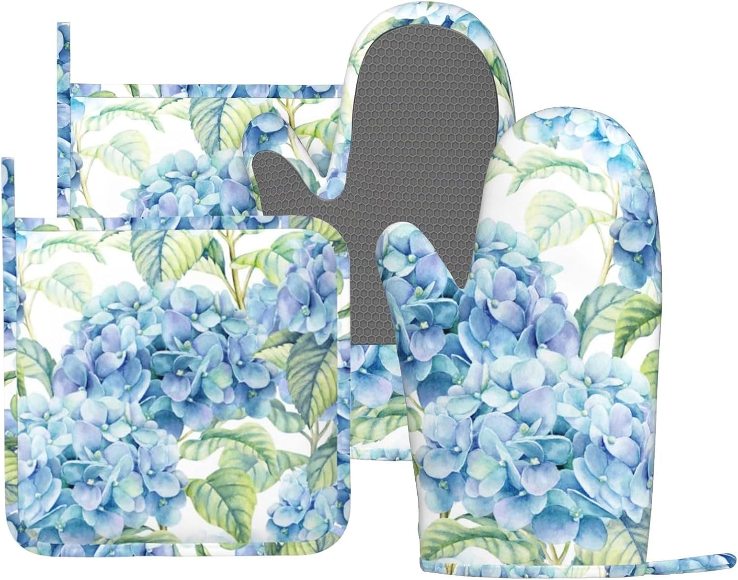 DYCBNESS Blue Hydrangea Silicone Oven Mitts Set 4pcs
