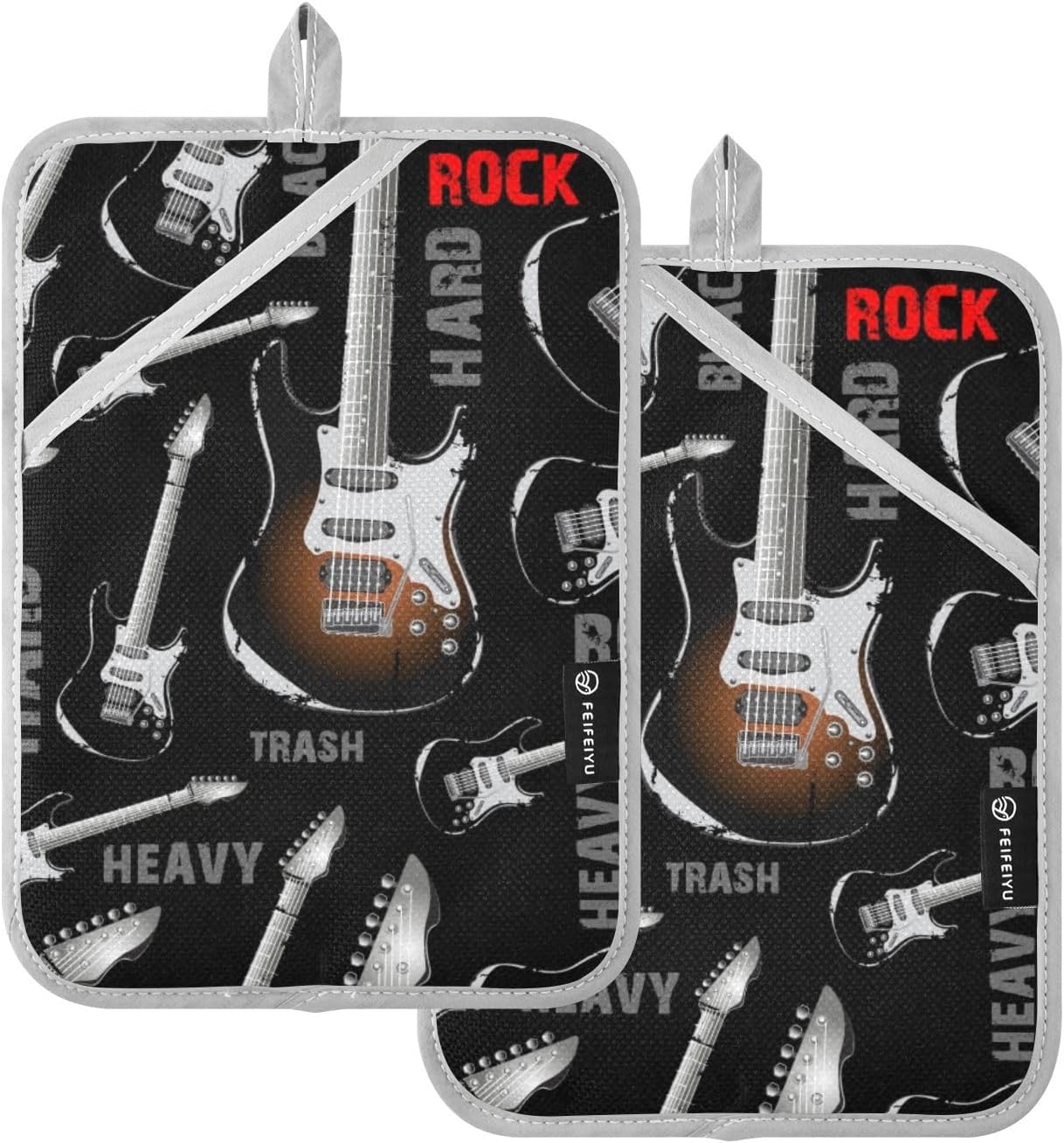 Dalzium Electric Guitar Rock Music Potholder Set - Heat-Resistant