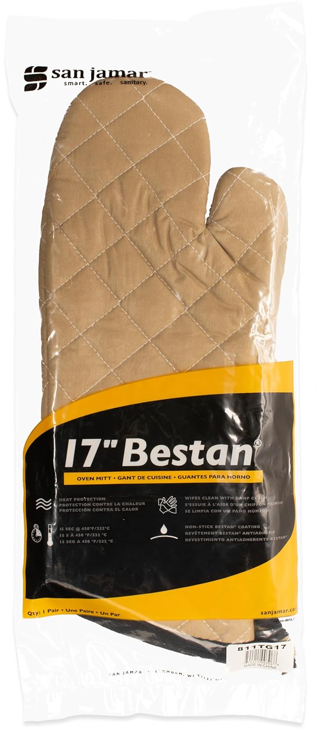 San Jamar 17 Tan Oven Mitts with Heat Protection
