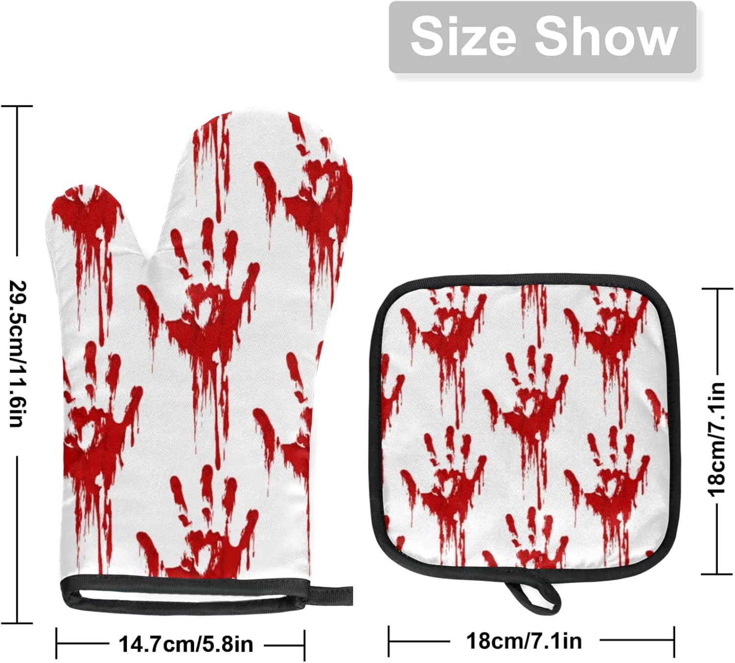 Halloween Red Handprints Skull Oven Mitts and Pot Holders Set of 2