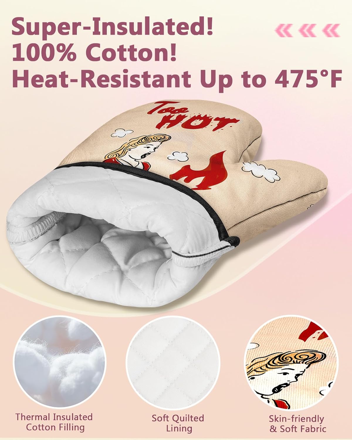 Swooflia Funny Oven Mitts Heat-Resistant Kitchen Gloves for Women