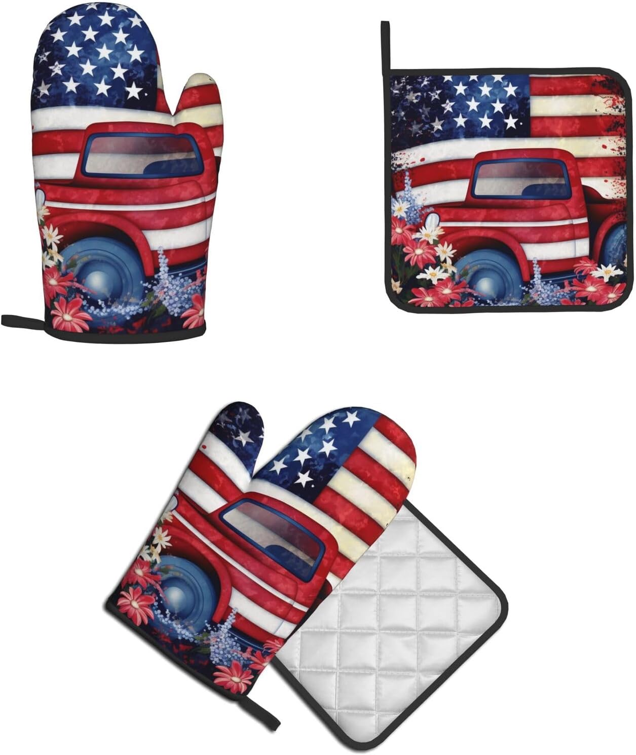 Quopvn 4th of July Patriotic USA Flag Oven Mitts Pot Holders 2pcs Set