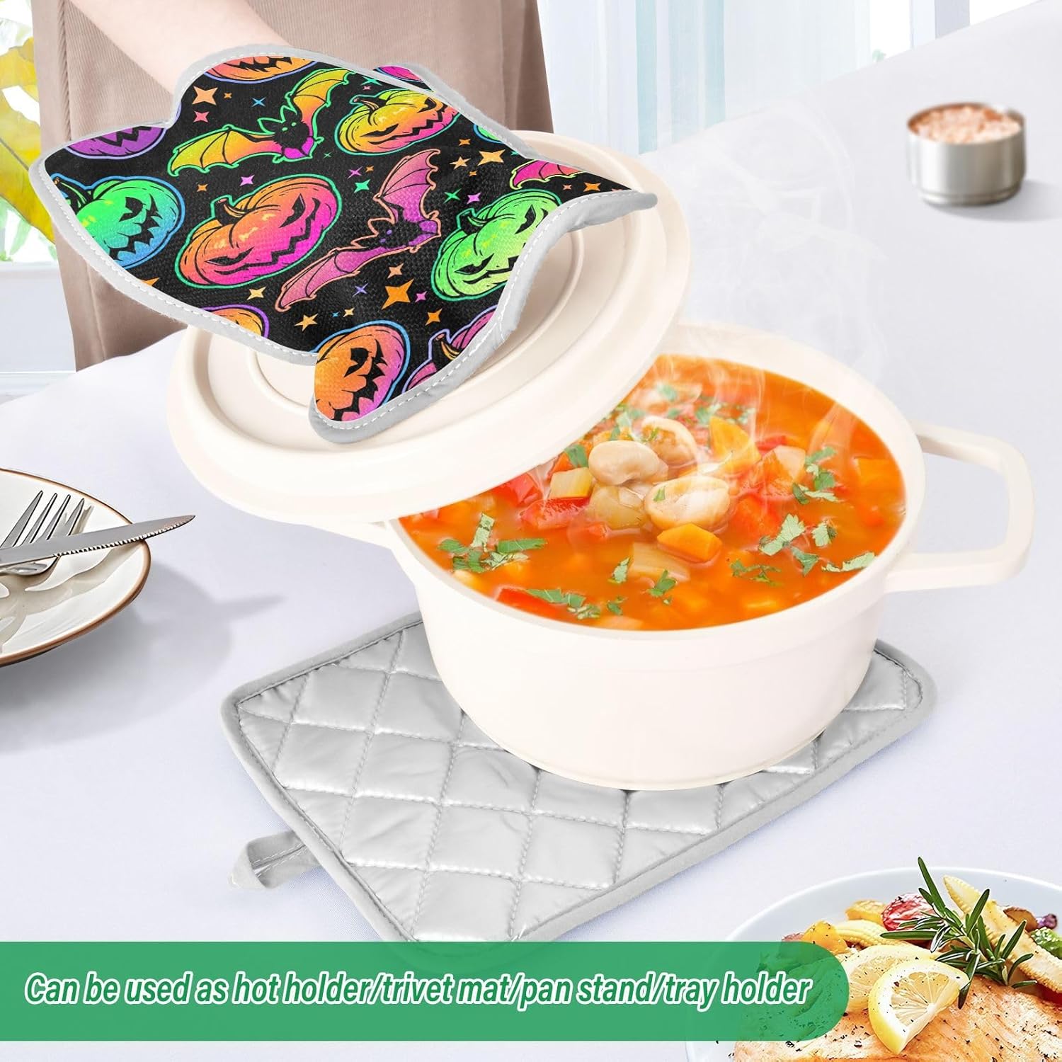Colorful Halloween Pumpkin Bat Oven Mitts Set