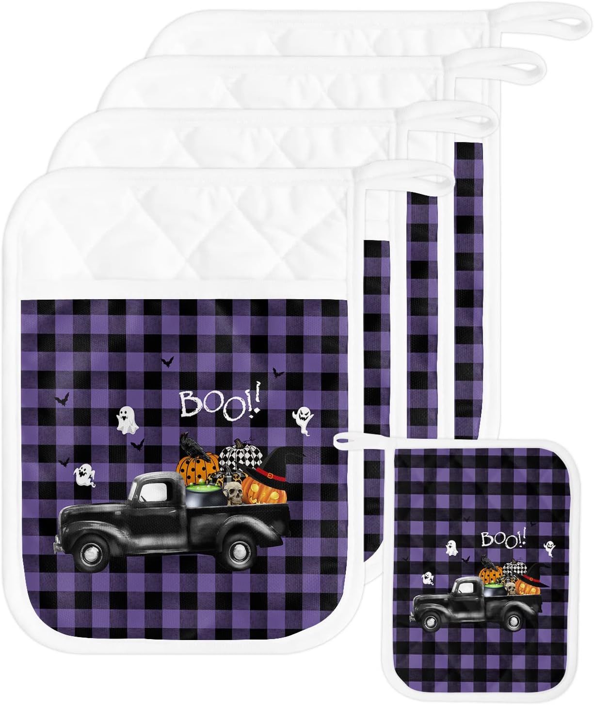 Happy Halloween Truck Potholders Set