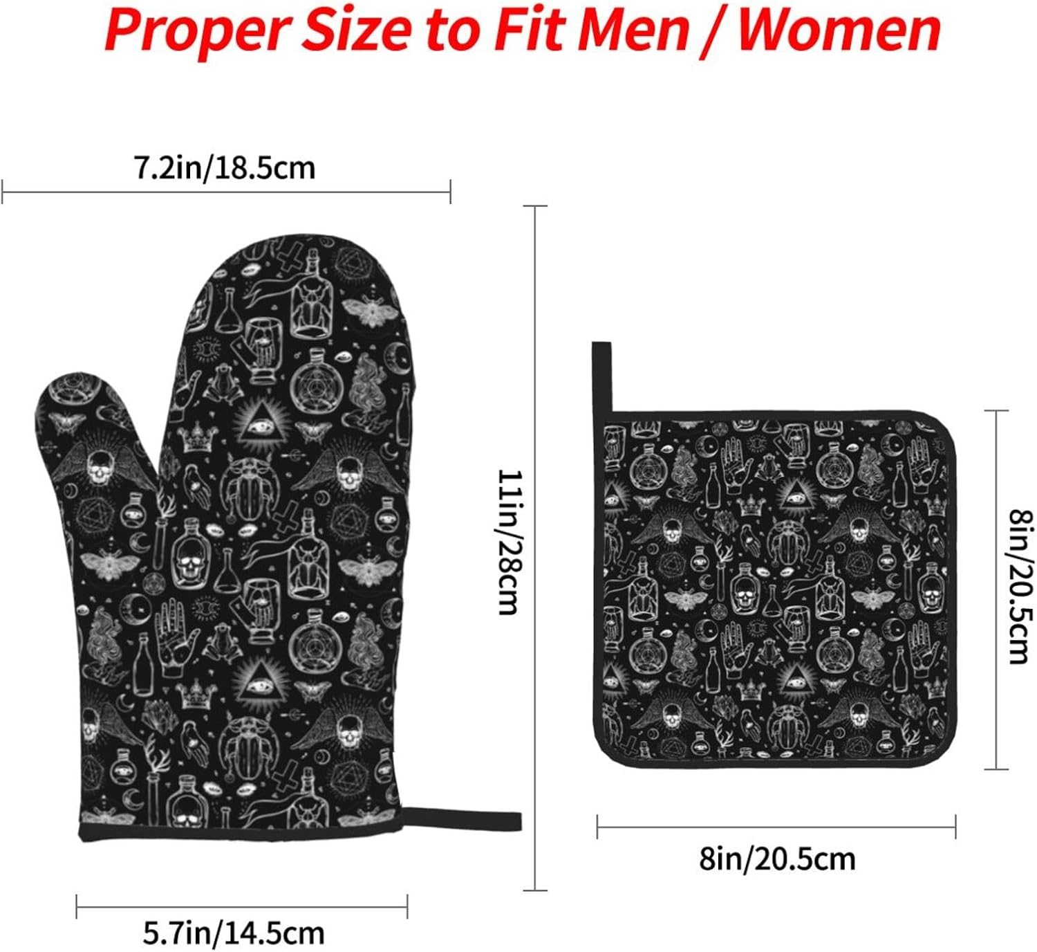 Gothic Skull Halloween Oven Mitts Set of 4