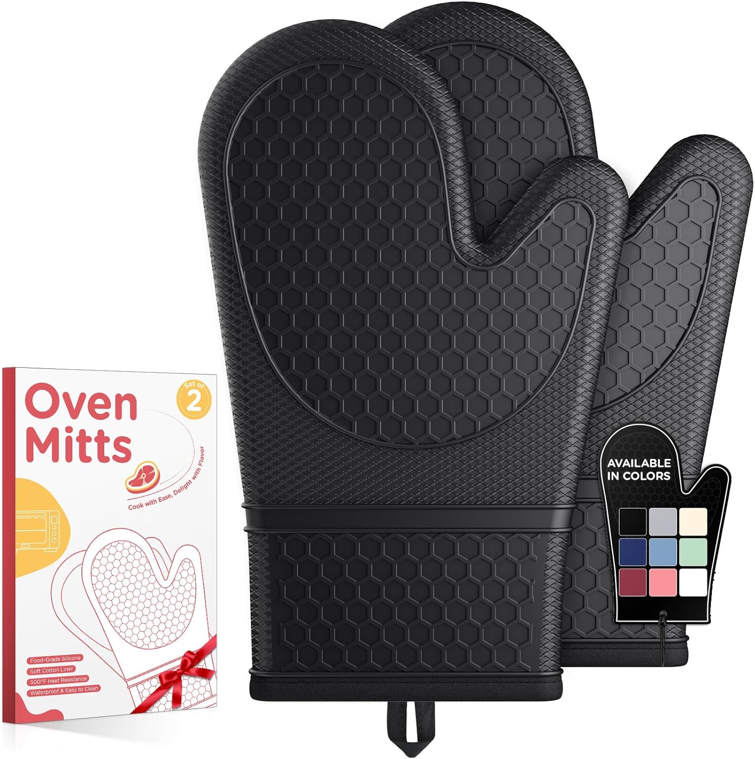 Two-Piece Heat-Resistant Silicone Oven Mitts for Baking Cooking