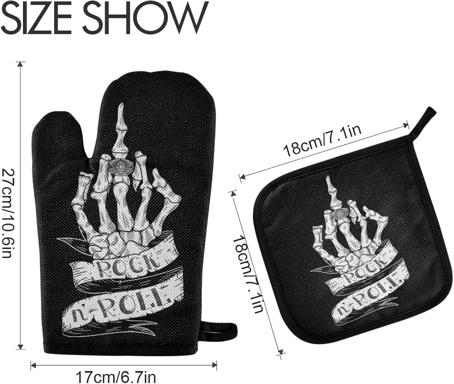 Skull Rock Roll Halloween Oven Mitts Set