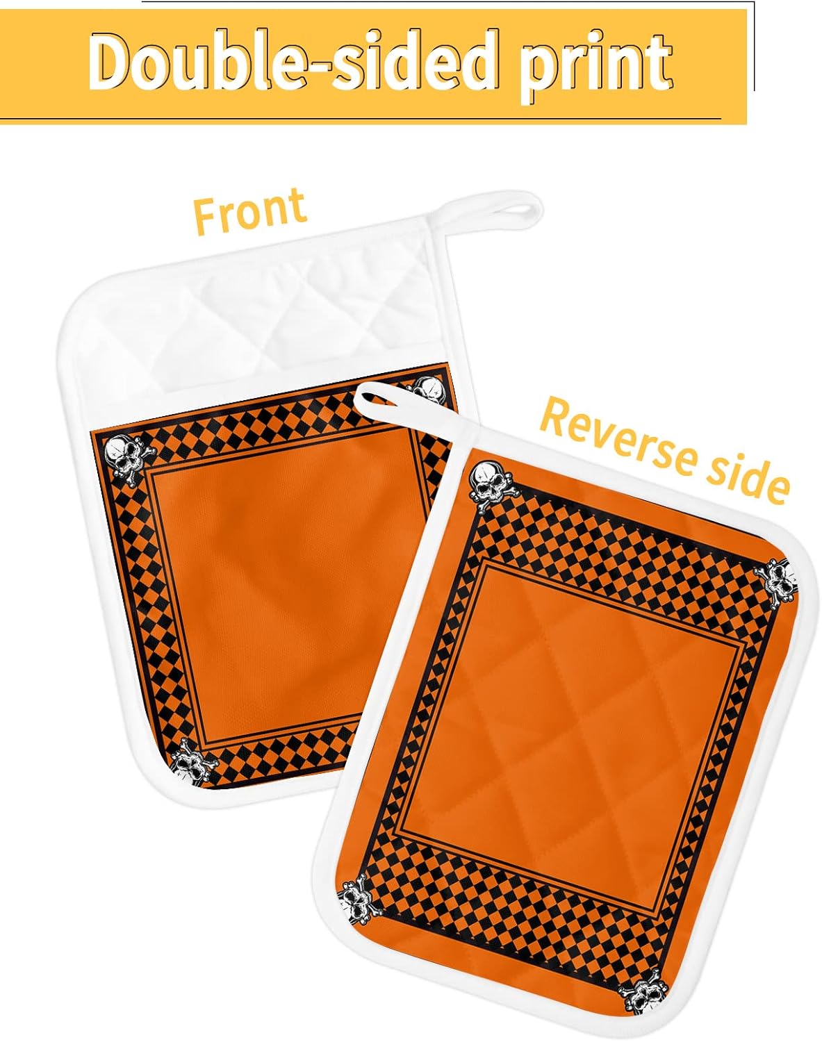 Halloween Skeleton Buffalo Plaid Potholders Set of 5