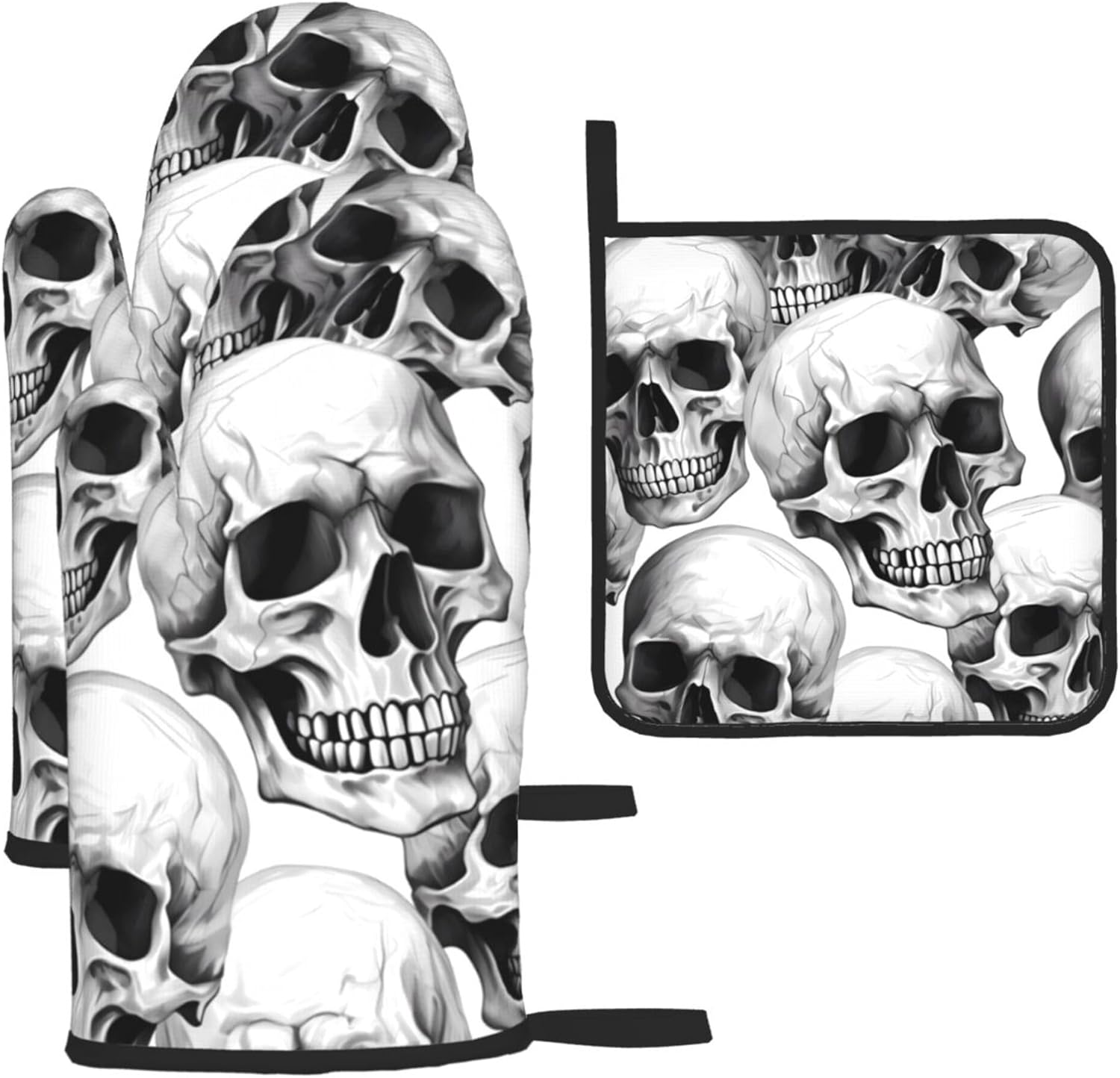 Halloween Skull Oven Mitts Pot Holders for Day of the Dead