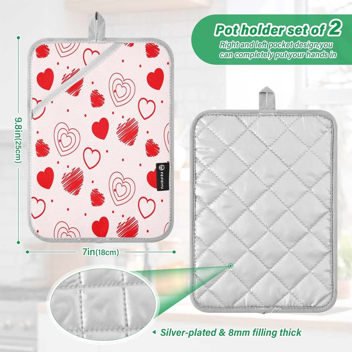 Red Love Heart 2-Piece Heat Resistant Potholer