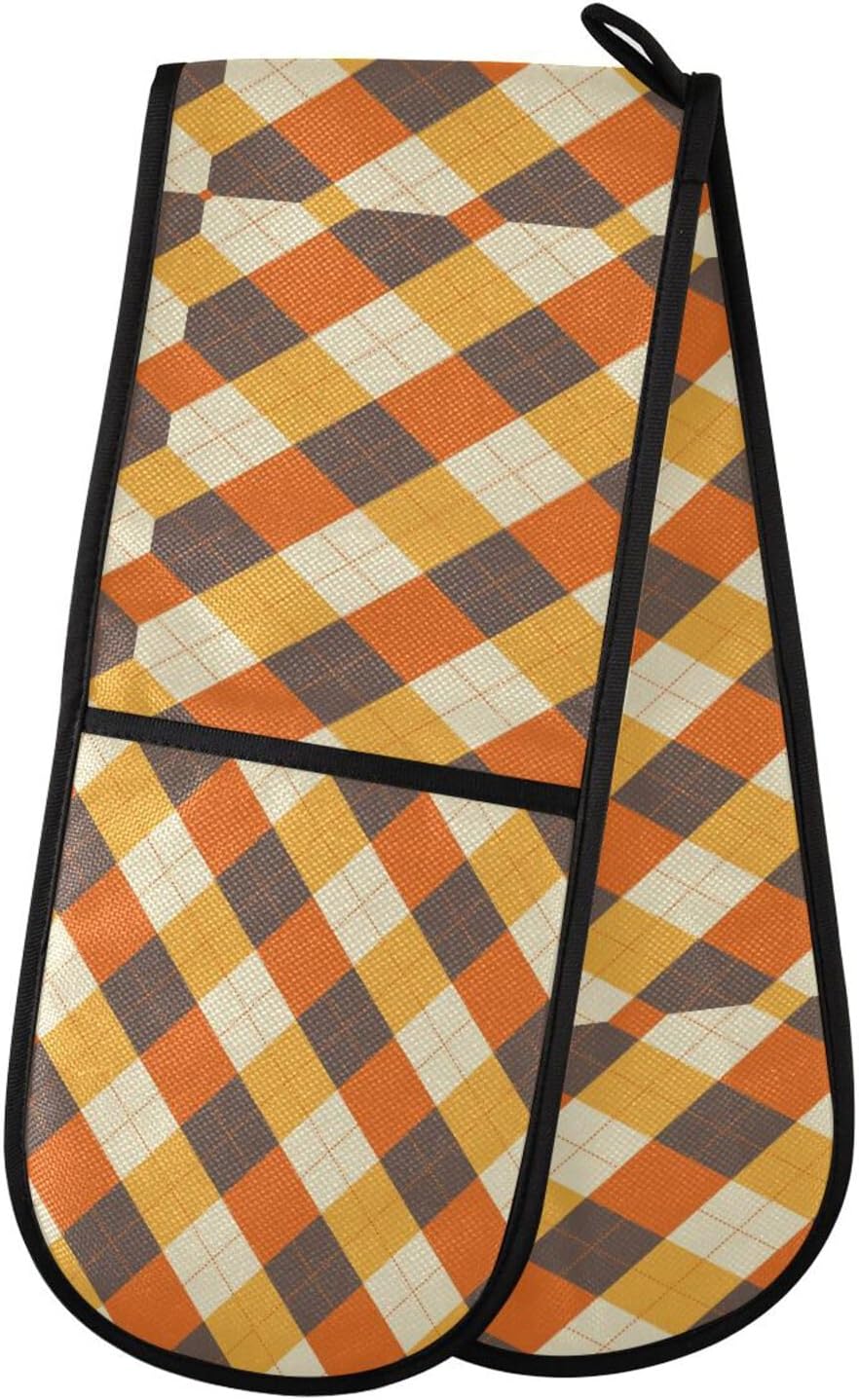 KLL Happy Halloween Argyle Plaid Double Oven Mitts