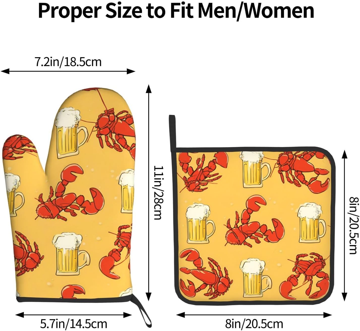 Quopvn Beer and Crawfish Pattern Oven Mitts 2pcs Set