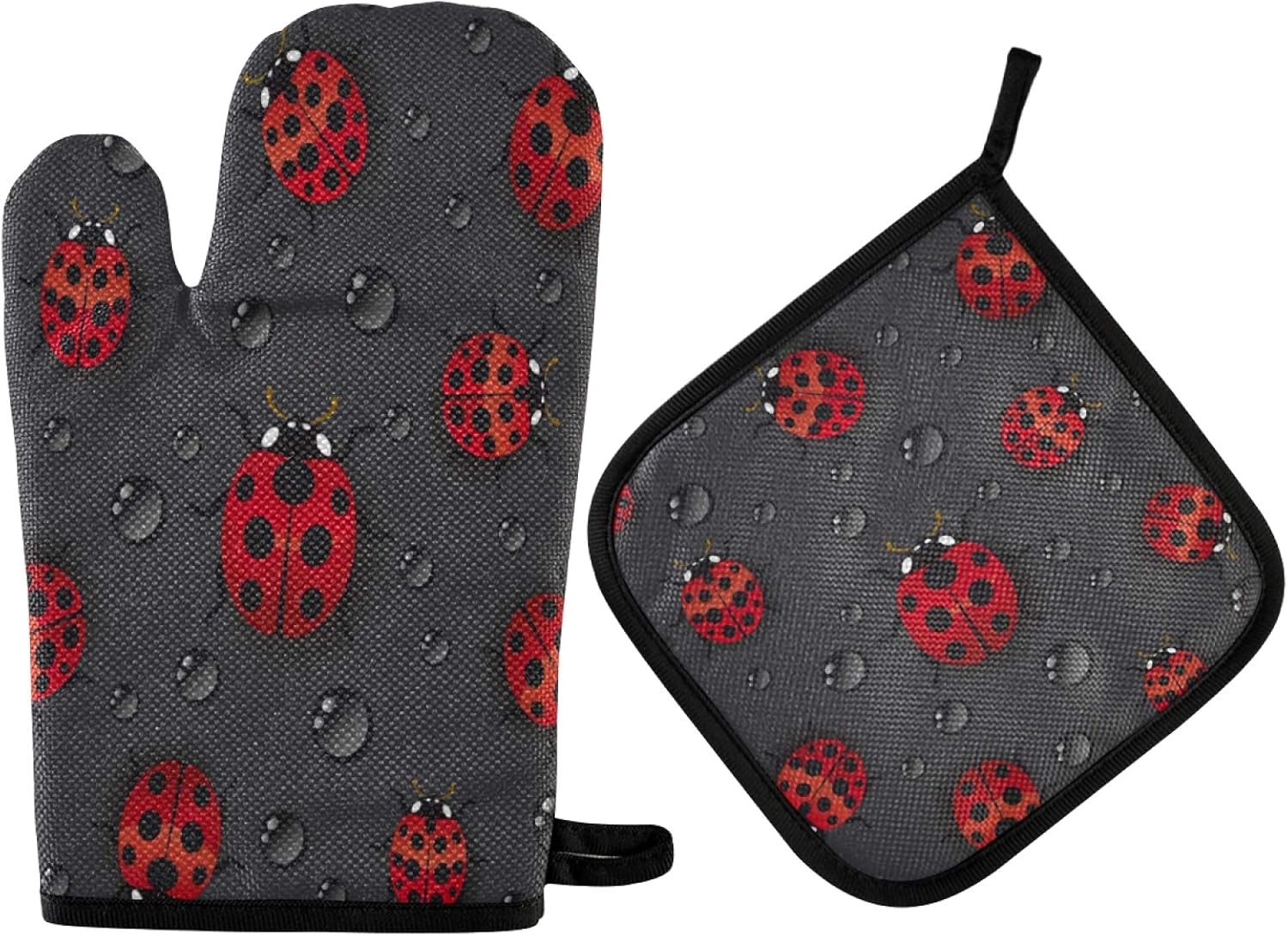 AUUXVA Ladybug Water Drop Pattern Oven Mitt Set