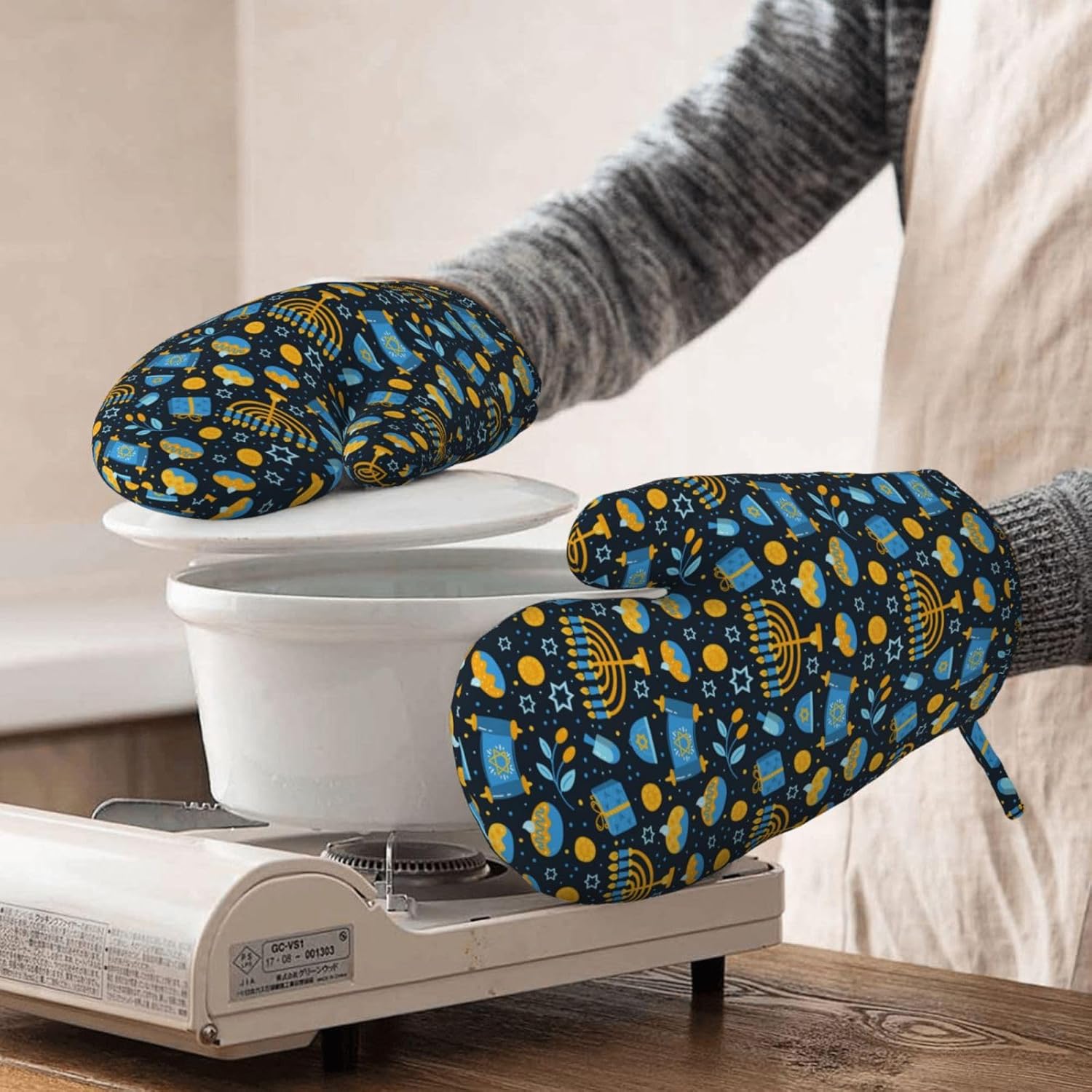Happy Hanukkah Silicone Oven Mitts for Kitchen Essential